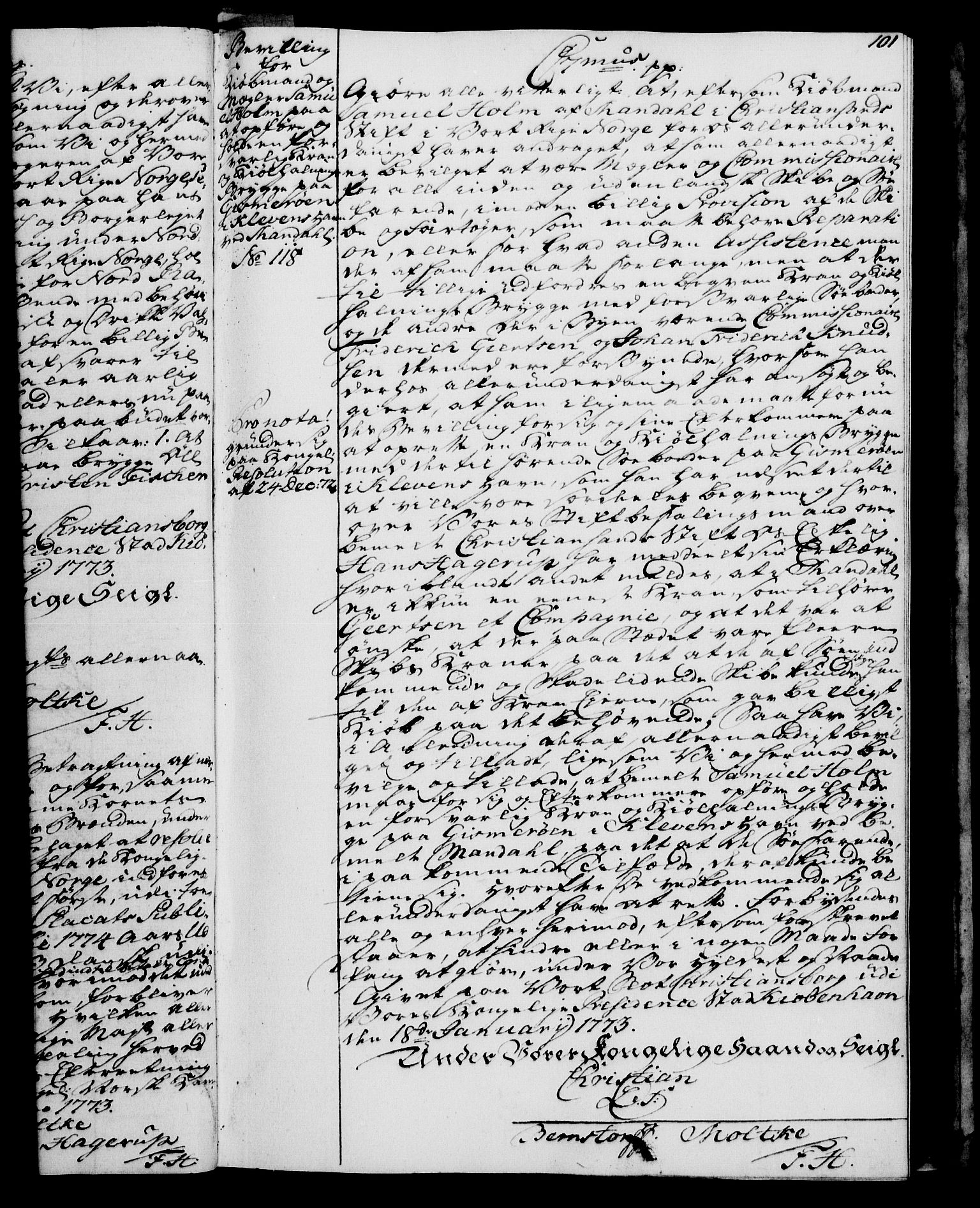 Rentekammeret, Kammerkanselliet, AV/RA-EA-3111/G/Gg/Gga/L0009: Norsk ekspedisjonsprotokoll med register (merket RK 53.9), 1771-1773, p. 101