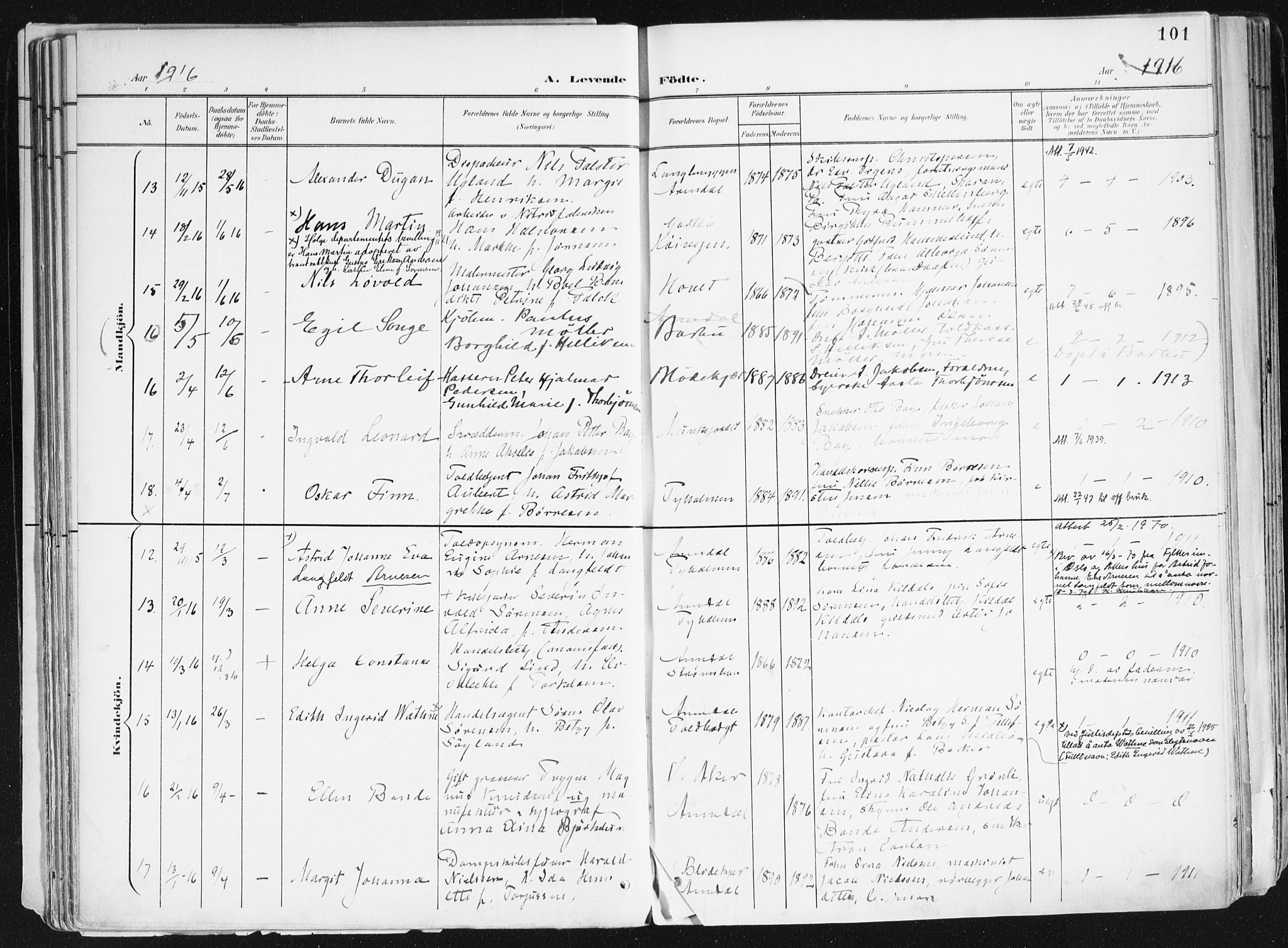 Arendal sokneprestkontor, Trefoldighet, AV/SAK-1111-0040/F/Fa/L0010: Parish register (official) no. A 10, 1900-1919, p. 101