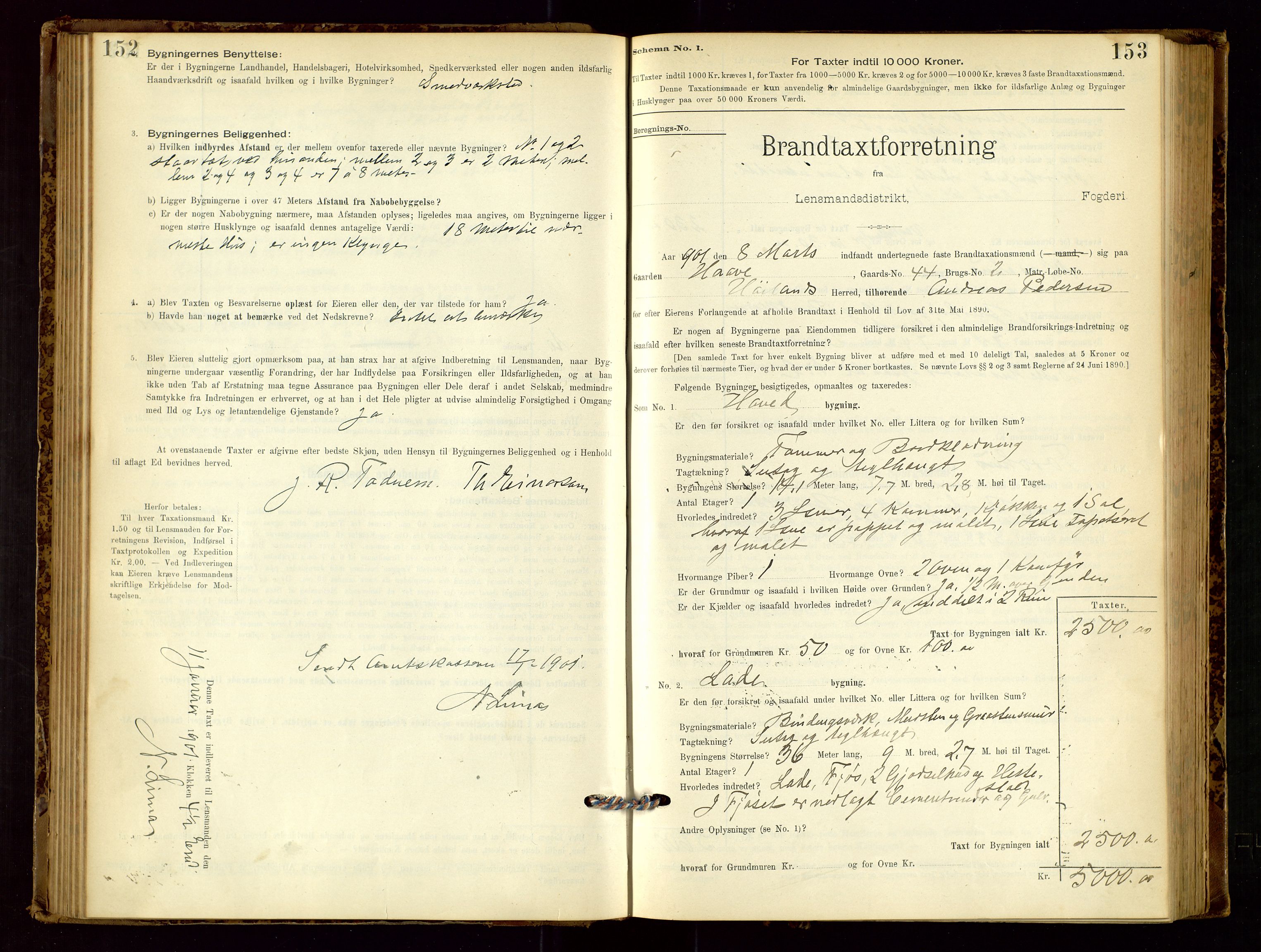 Høyland/Sandnes lensmannskontor, AV/SAST-A-100166/Gob/L0001: "Brandtaxtprotokol", 1890-1913, p. 152-153