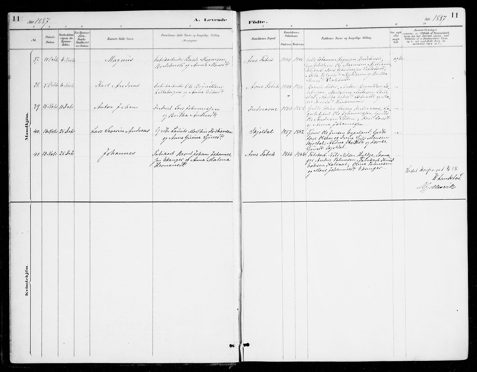 Haus sokneprestembete, AV/SAB-A-75601/H/Haa/Haad/L0001: Parish register (official) no. D 1, 1887-1898, p. 11