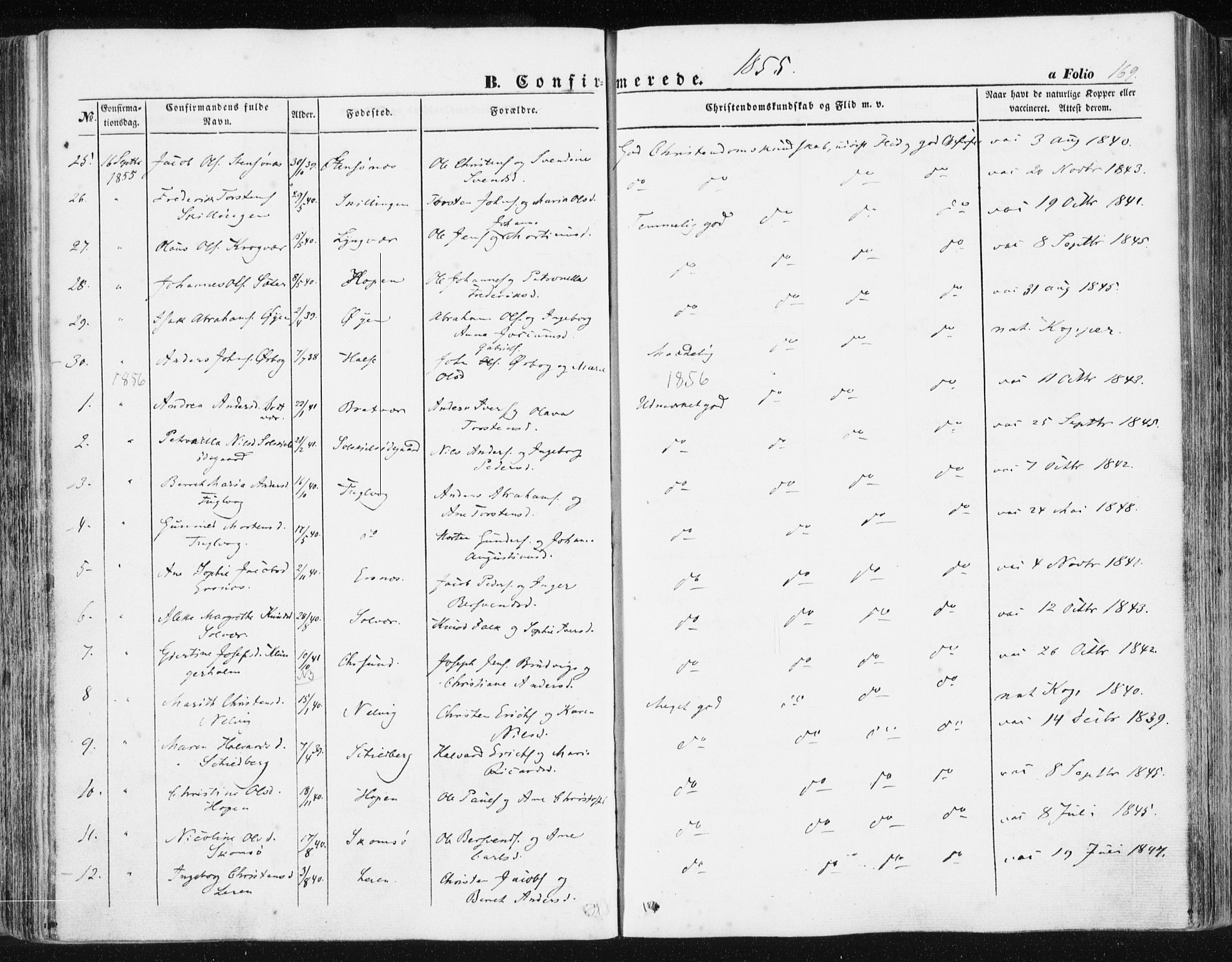 Ministerialprotokoller, klokkerbøker og fødselsregistre - Møre og Romsdal, AV/SAT-A-1454/581/L0937: Parish register (official) no. 581A05, 1853-1872, p. 169