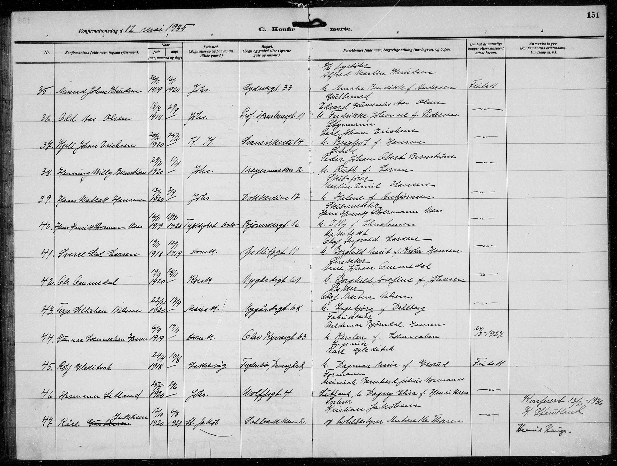 Johanneskirken sokneprestembete, AV/SAB-A-76001/H/Hab: Parish register (copy) no. B  3, 1925-1935, p. 150b-151a