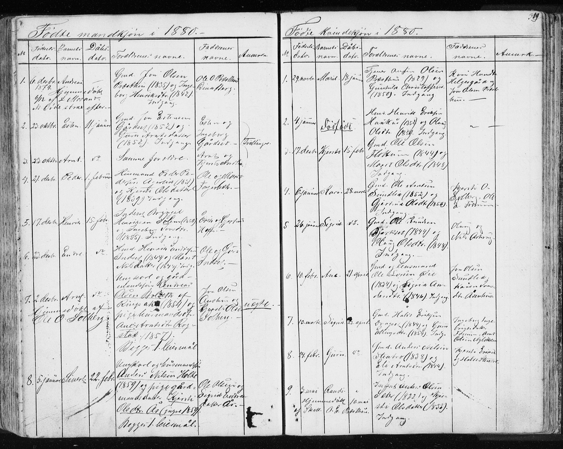 Ministerialprotokoller, klokkerbøker og fødselsregistre - Sør-Trøndelag, SAT/A-1456/689/L1043: Parish register (copy) no. 689C02, 1816-1892, p. 319