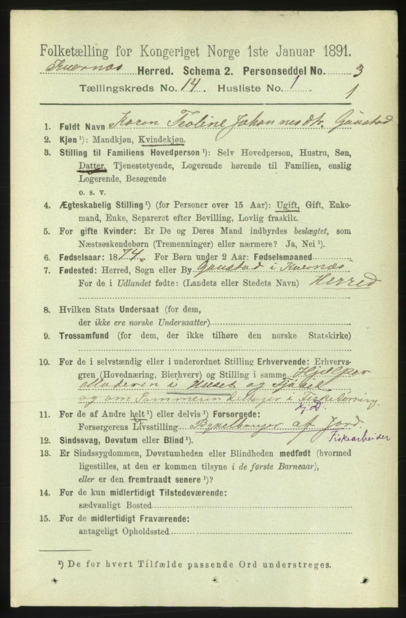 RA, 1891 census for 1553 Kvernes, 1891, p. 5724