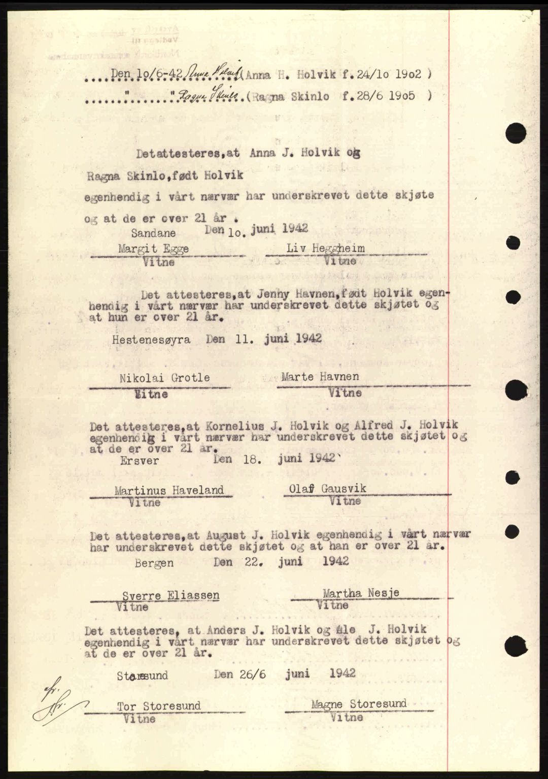 Nordfjord sorenskriveri, SAB/A-2801/02/02b/02bj/L0007: Mortgage book no. A7, 1941-1943, Diary no: : 1019/1942