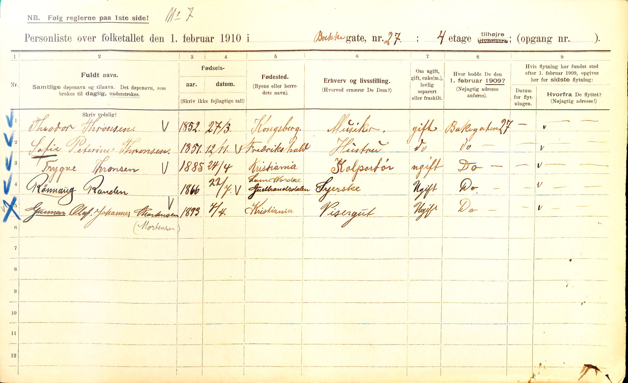 OBA, Municipal Census 1910 for Kristiania, 1910, p. 2894