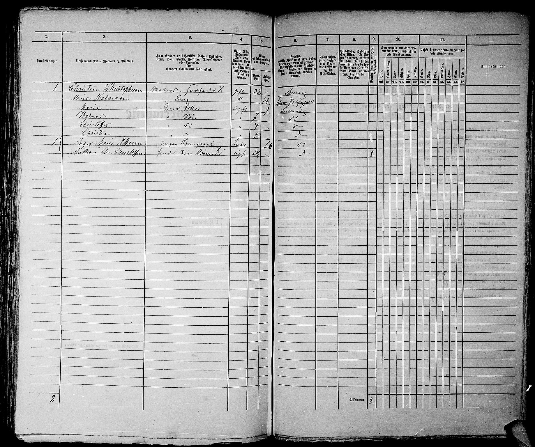 RA, 1865 census for Larvik, 1865, p. 535