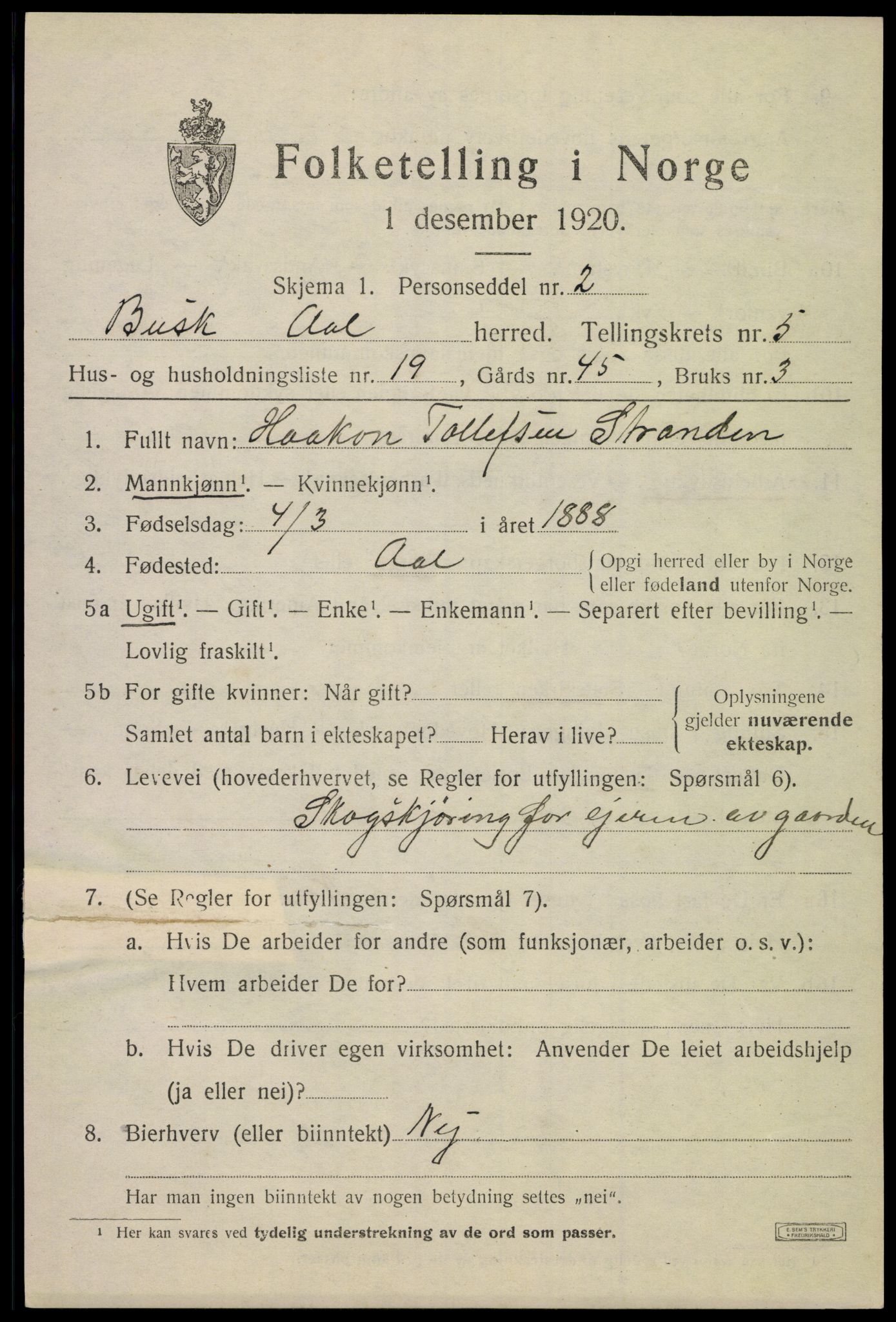 SAKO, 1920 census for Ål, 1920, p. 4018