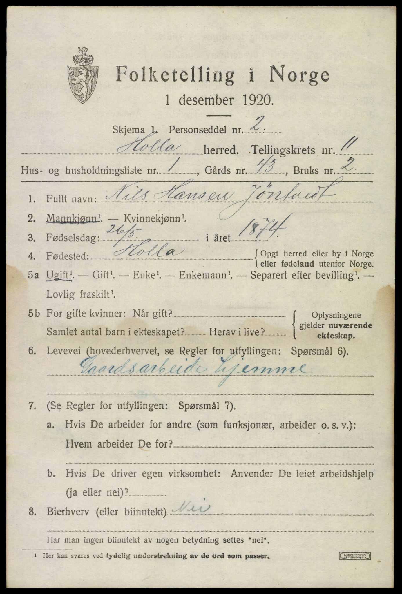 SAKO, 1920 census for Holla, 1920, p. 7121