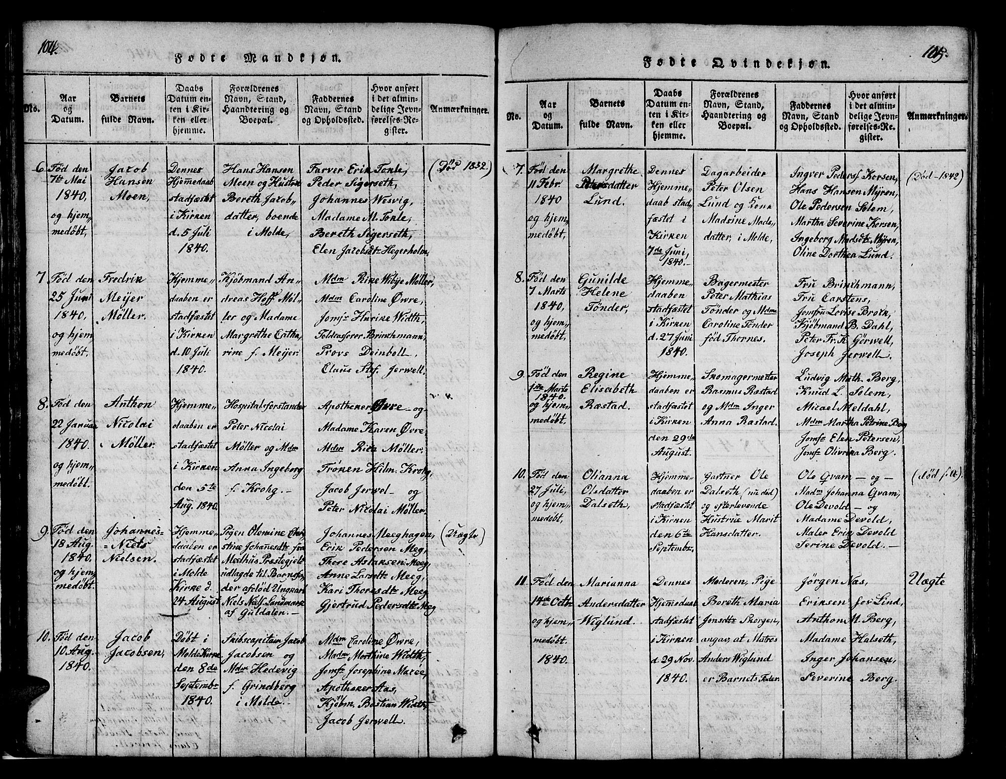 Ministerialprotokoller, klokkerbøker og fødselsregistre - Møre og Romsdal, AV/SAT-A-1454/558/L0700: Parish register (copy) no. 558C01, 1818-1868, p. 104-105