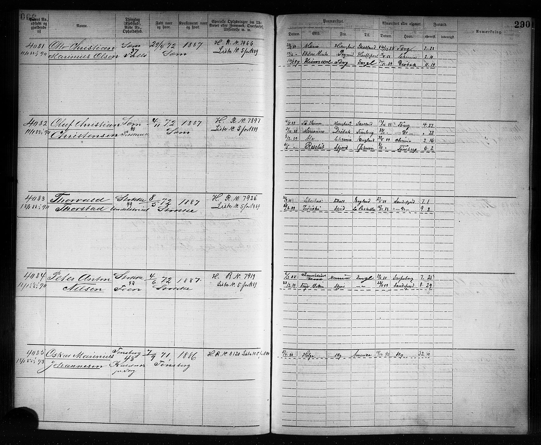 Tønsberg innrulleringskontor, AV/SAKO-A-786/F/Fb/L0007: Annotasjonsrulle Patent nr. 2636-5150, 1881-1892, p. 291