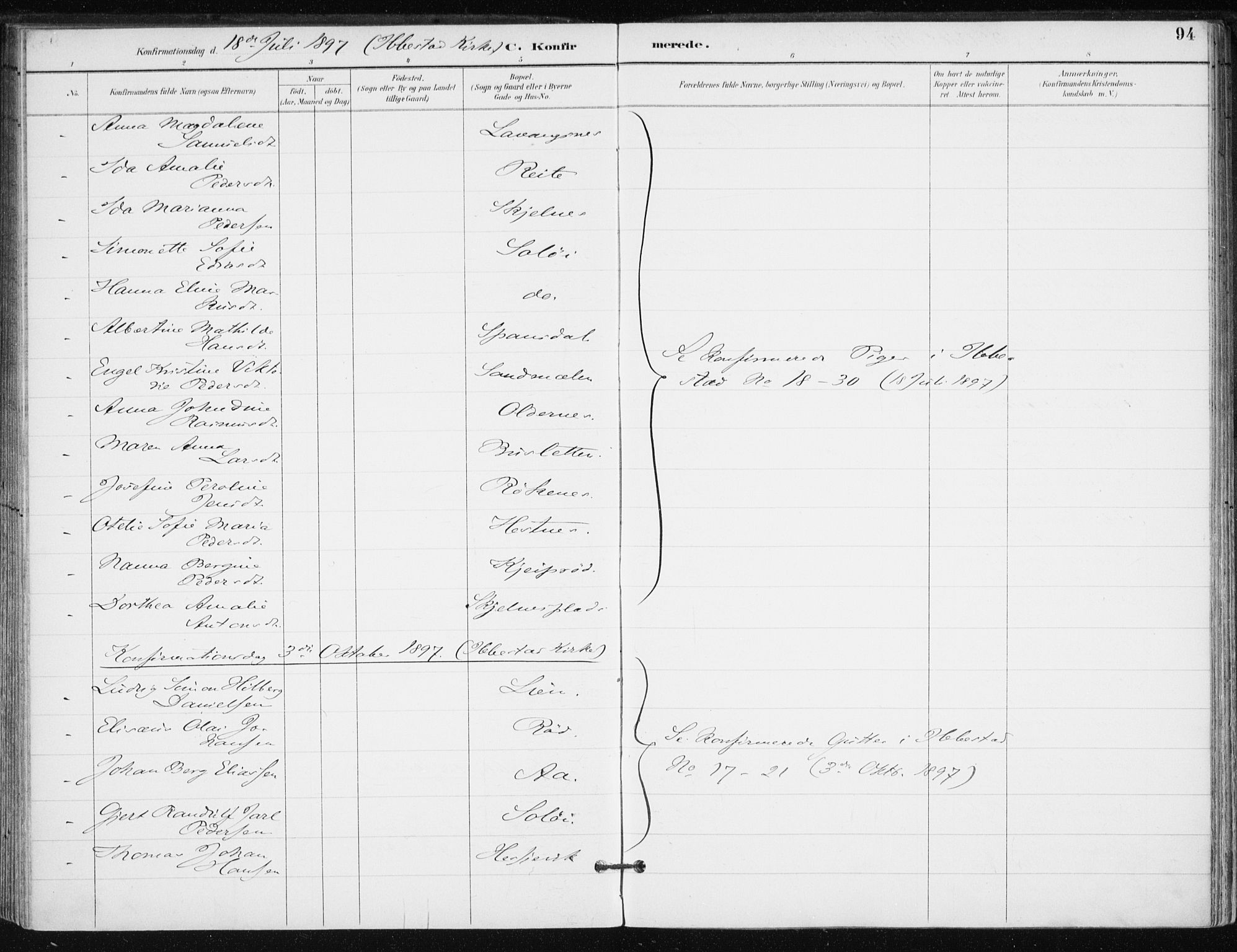 Salangen sokneprestembete, AV/SATØ-S-1324/H/Ha/L0001kirke: Parish register (official) no. 1, 1893-1911, p. 94