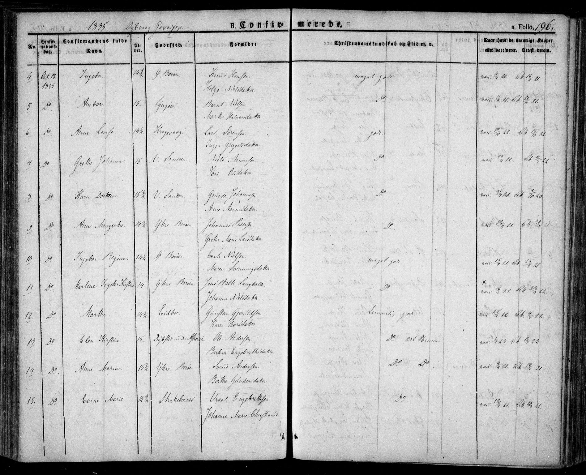 Dypvåg sokneprestkontor, SAK/1111-0007/F/Fa/Faa/L0004: Parish register (official) no. A 4, 1824-1840, p. 196