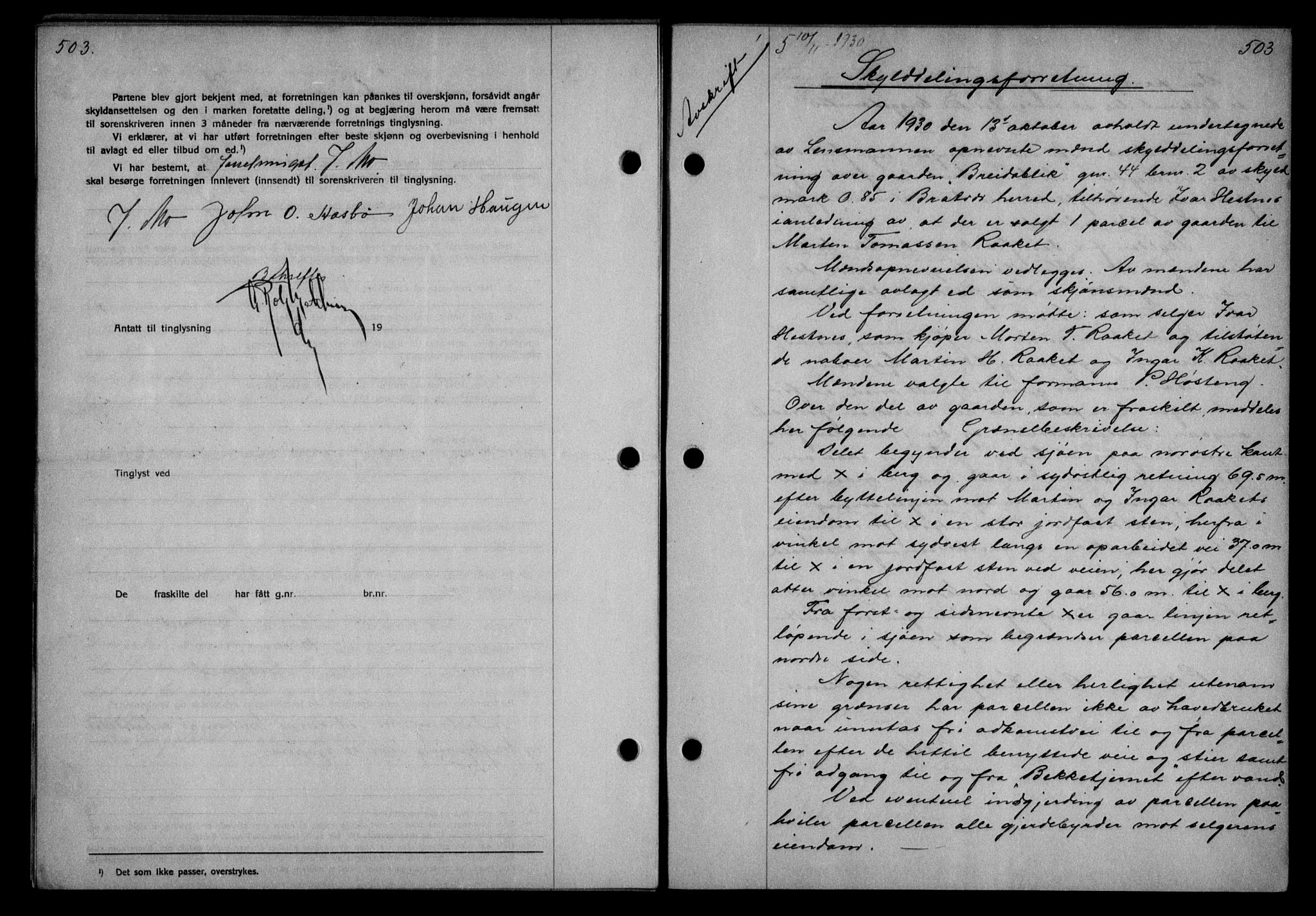 Nordmøre sorenskriveri, AV/SAT-A-4132/1/2/2Ca/L0070: Mortgage book no. 60, 1930-1930, Deed date: 10.11.1930