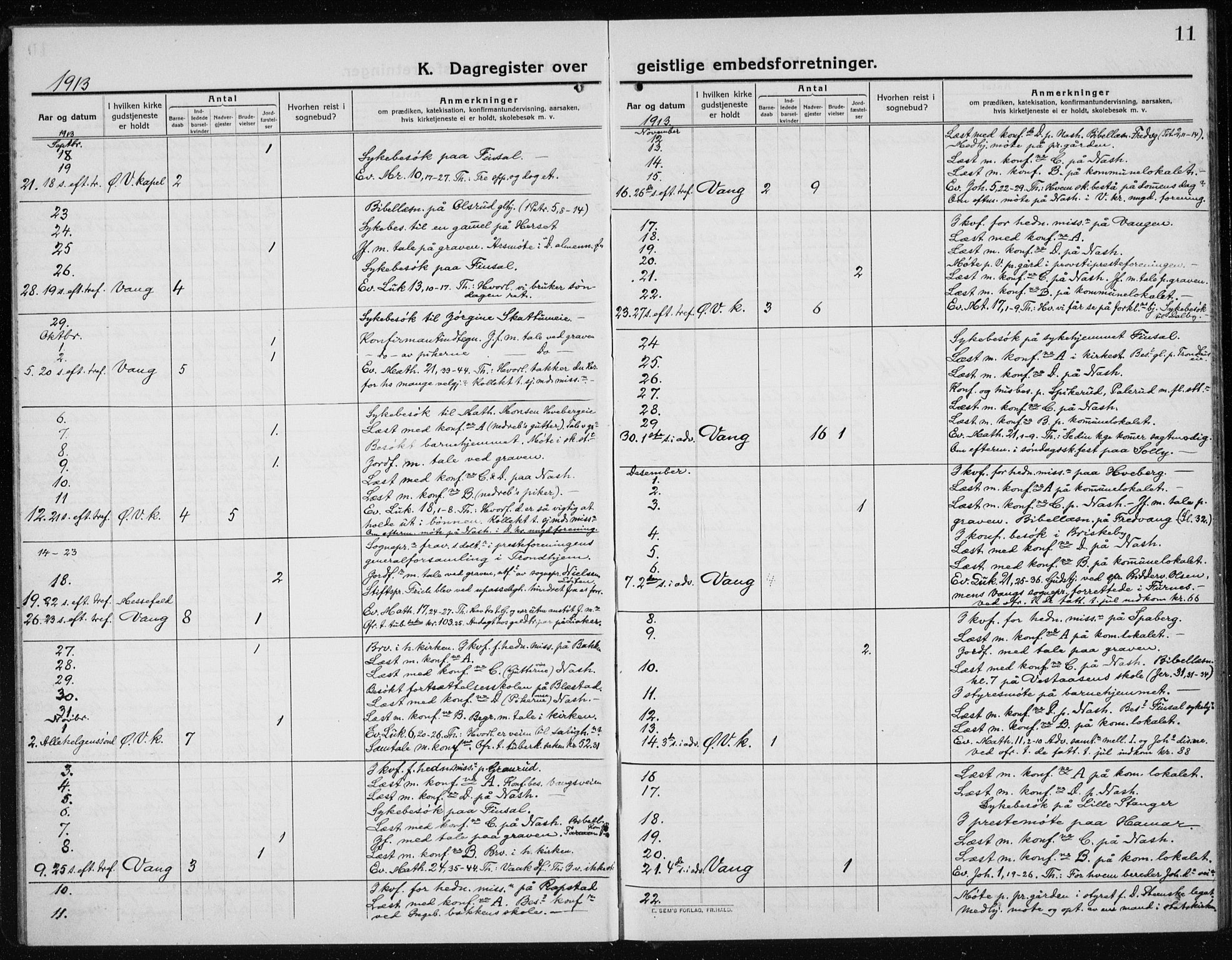 Vang prestekontor, Hedmark, AV/SAH-PREST-008/H/Ha/Haa/L0020: Parish register (official) no. 20, 1911-1926, p. 11