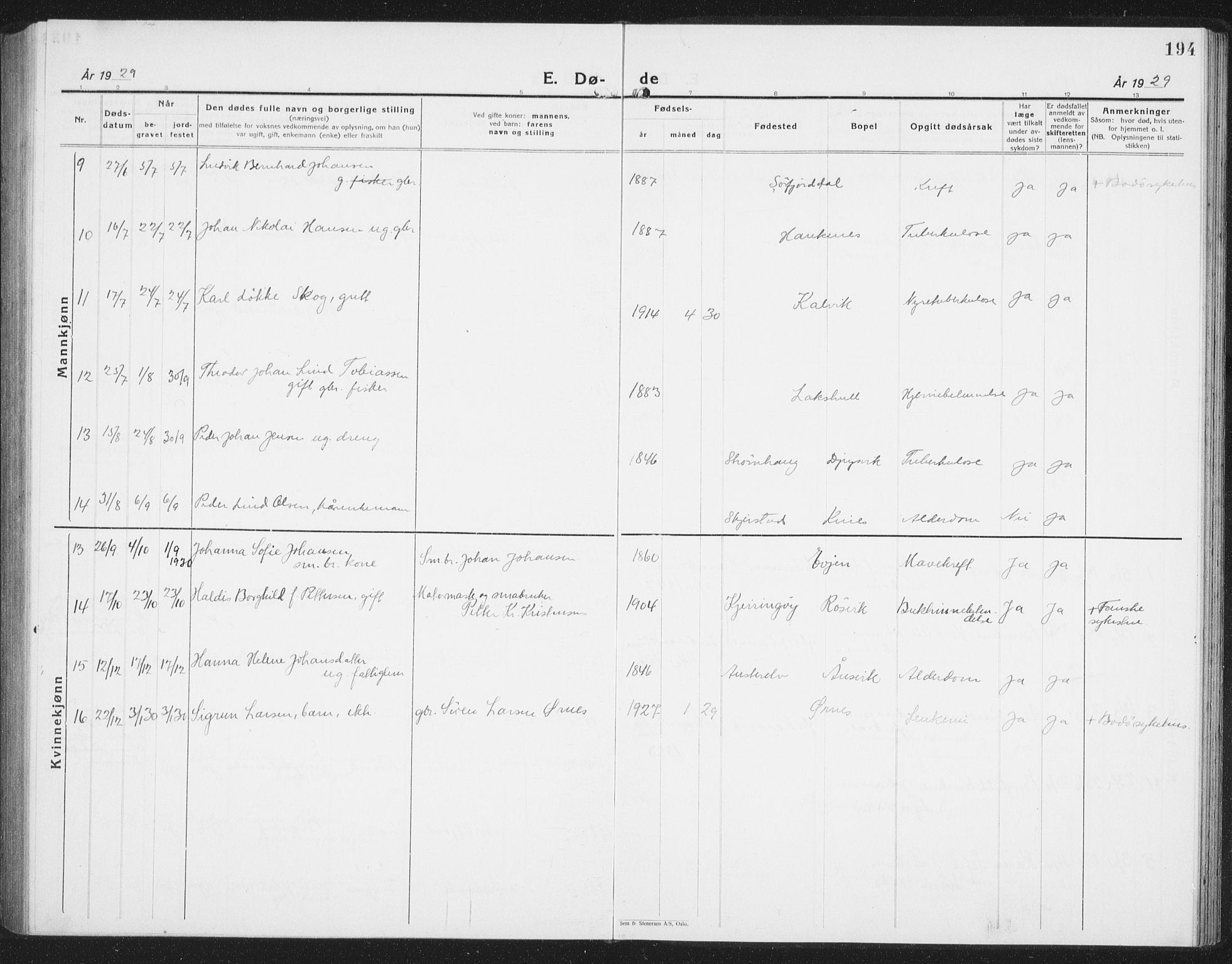 Ministerialprotokoller, klokkerbøker og fødselsregistre - Nordland, AV/SAT-A-1459/854/L0788: Parish register (copy) no. 854C04, 1926-1940, p. 194