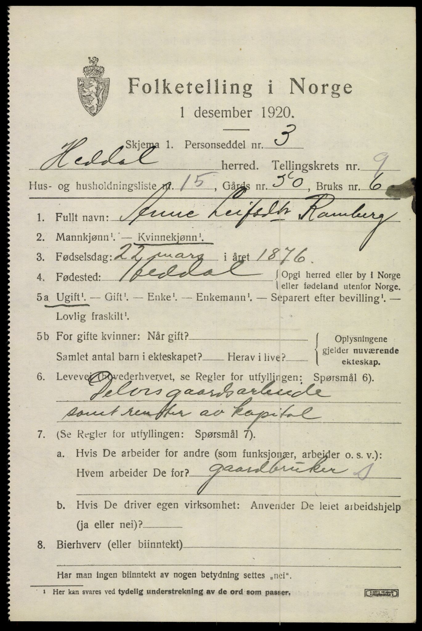 SAKO, 1920 census for Heddal, 1920, p. 6760