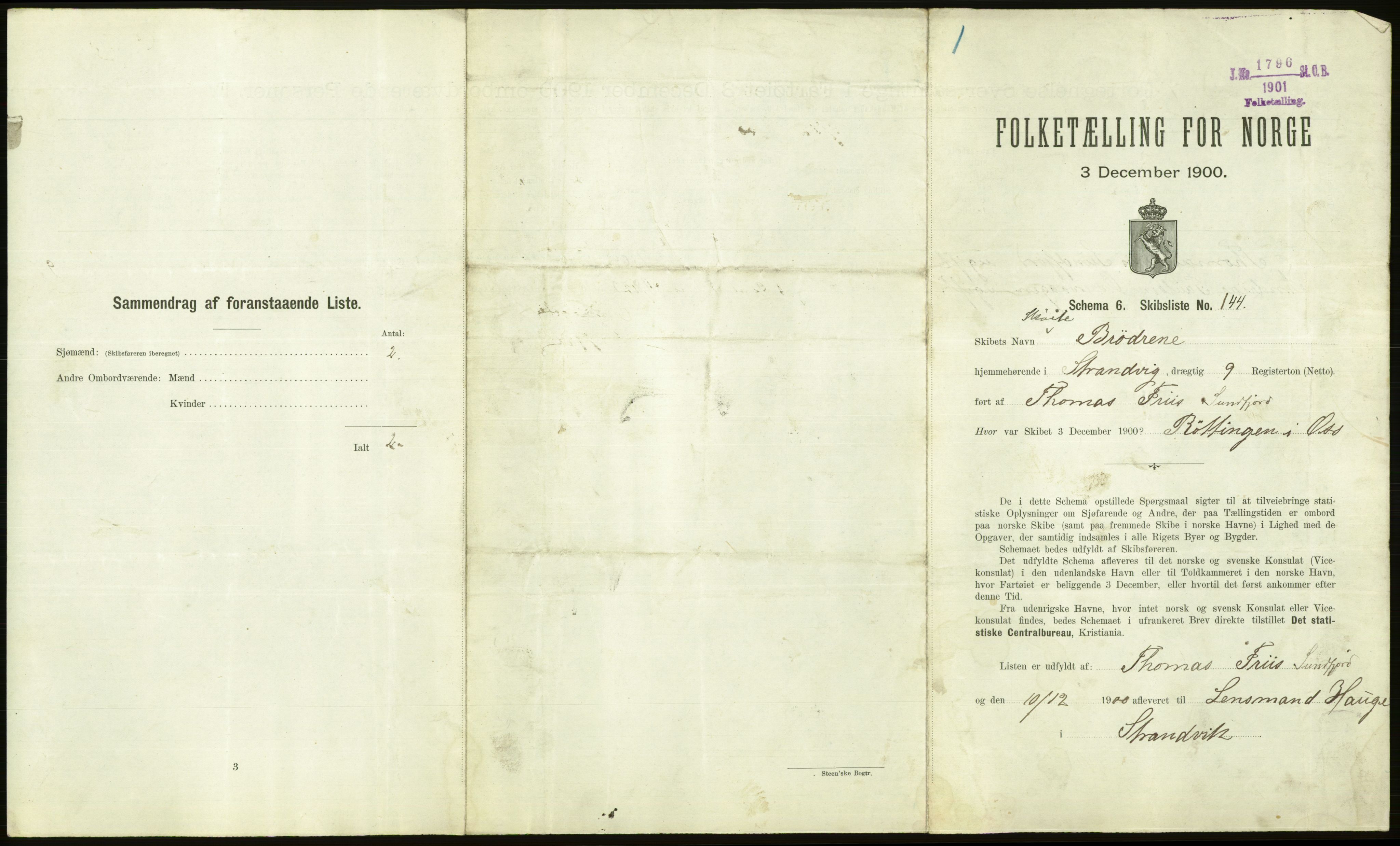 RA, 1900 Census - ship lists from ships in Norwegian harbours, harbours abroad and at sea, 1900, p. 1477