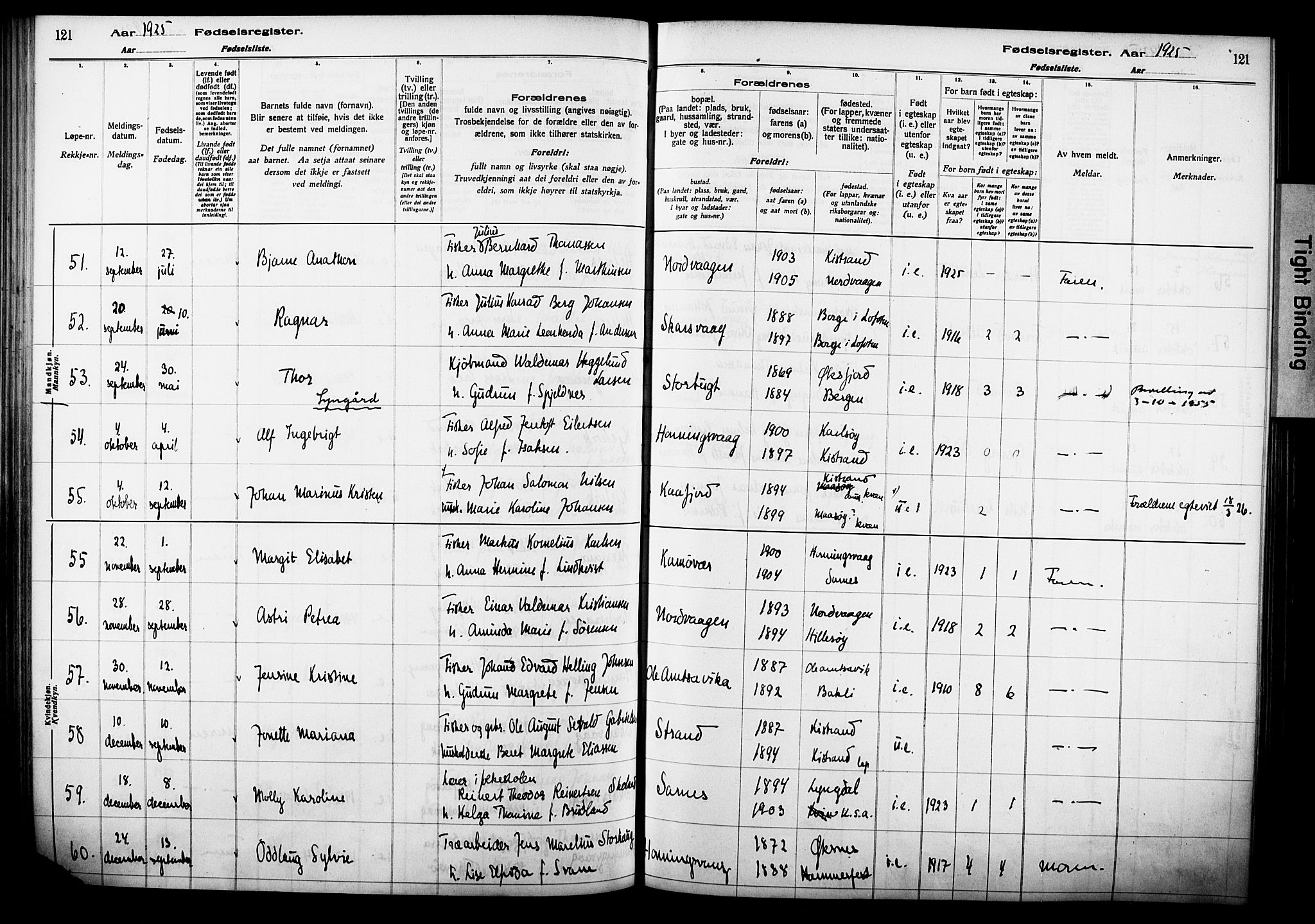 Kjelvik/Nordkapp sokneprestkontor, AV/SATØ-S-1350/I/Ia/L0015: Birth register no. 15, 1916-1930, p. 121