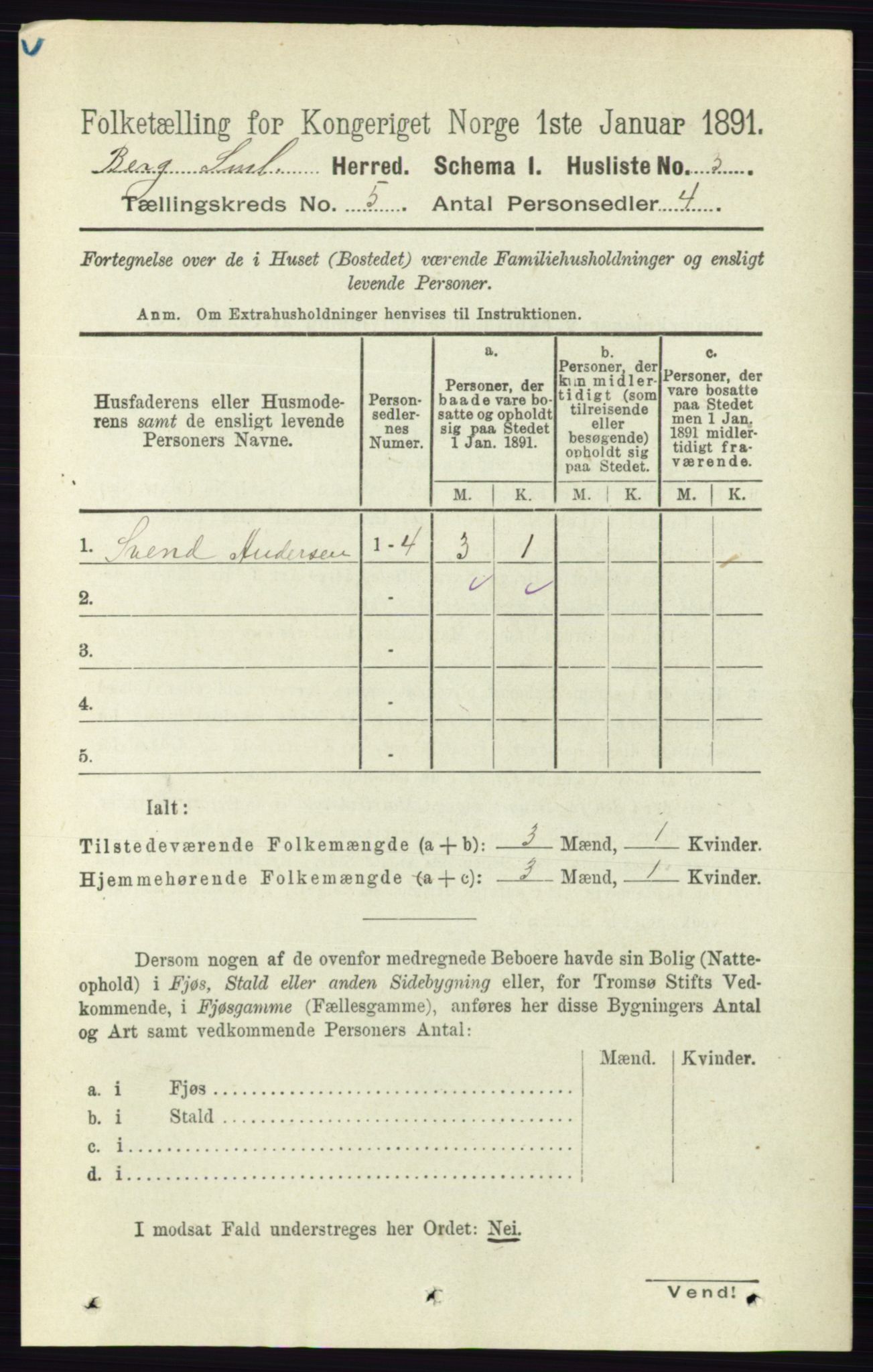 RA, 1891 census for 0116 Berg, 1891, p. 3338