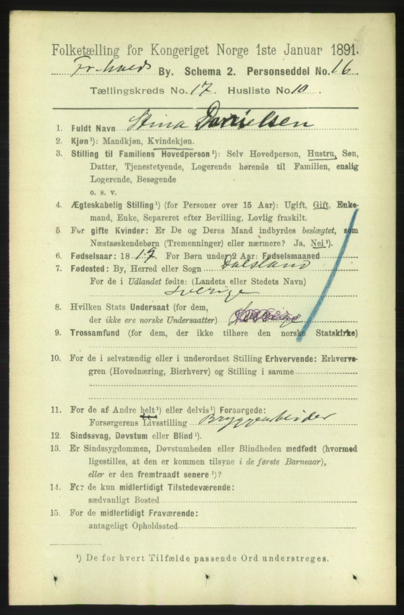 RA, 1891 census for 0101 Fredrikshald, 1891, p. 11011