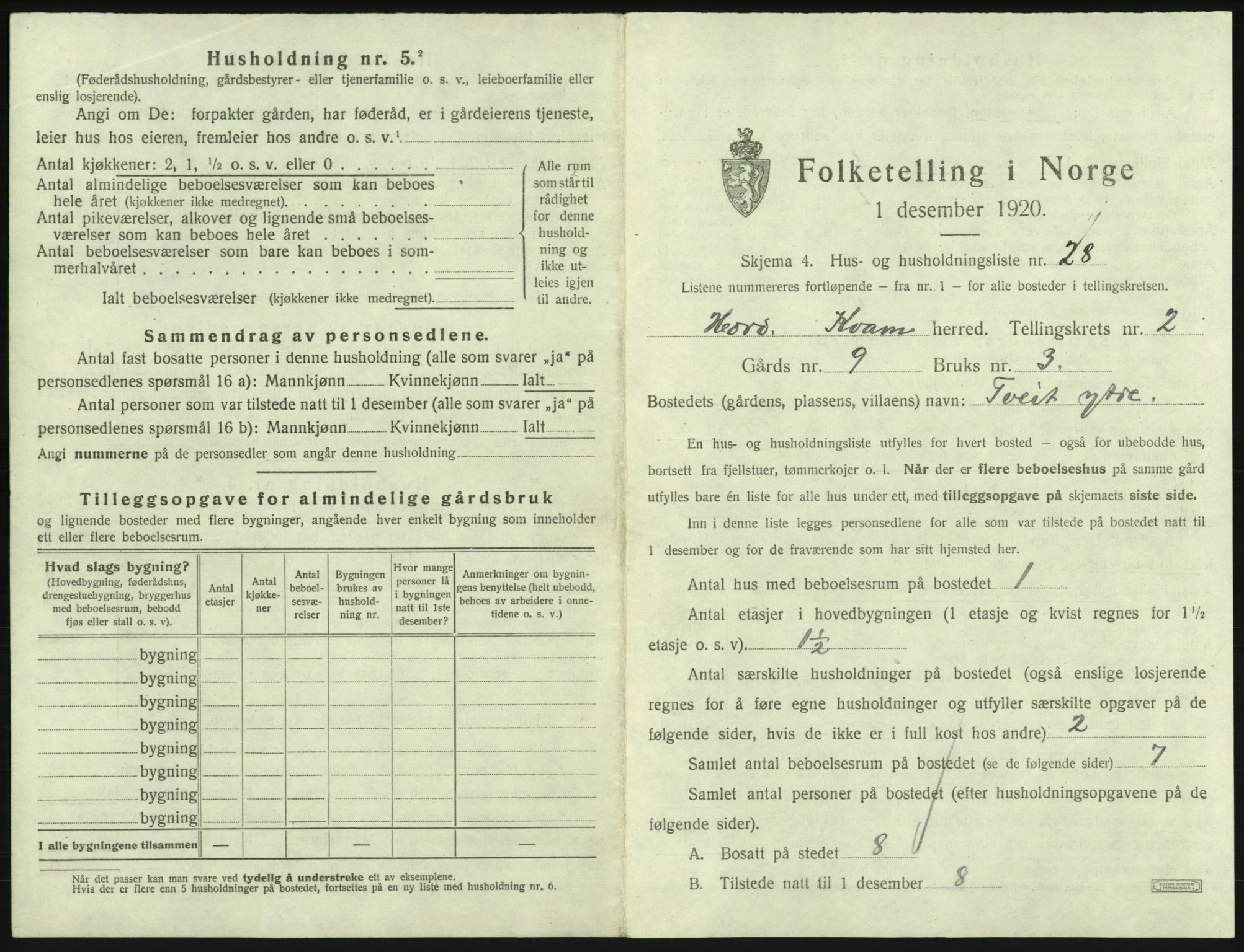 SAB, 1920 census for Kvam, 1920, p. 187
