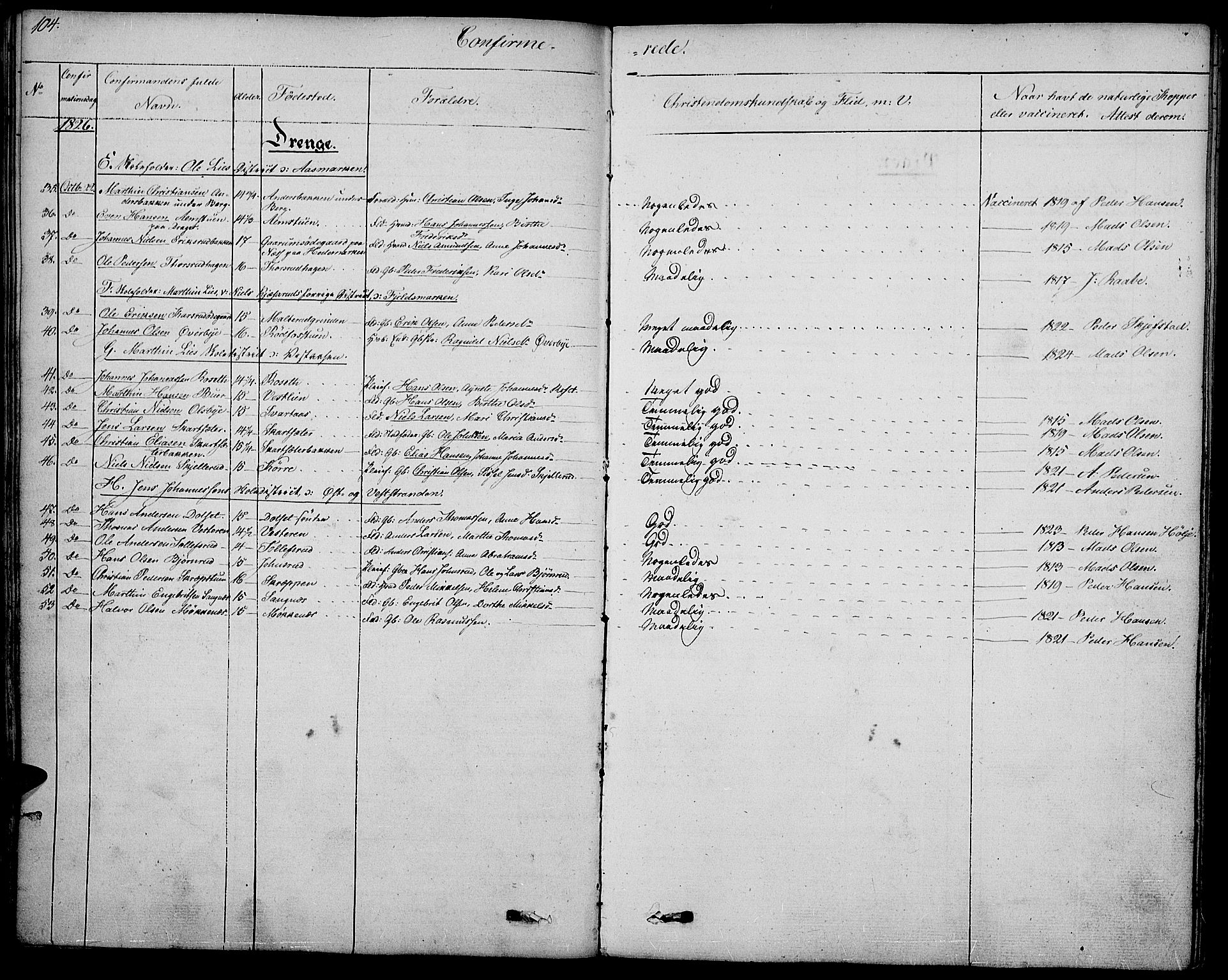 Vestre Toten prestekontor, AV/SAH-PREST-108/H/Ha/Haa/L0002: Parish register (official) no. 2, 1825-1837, p. 104