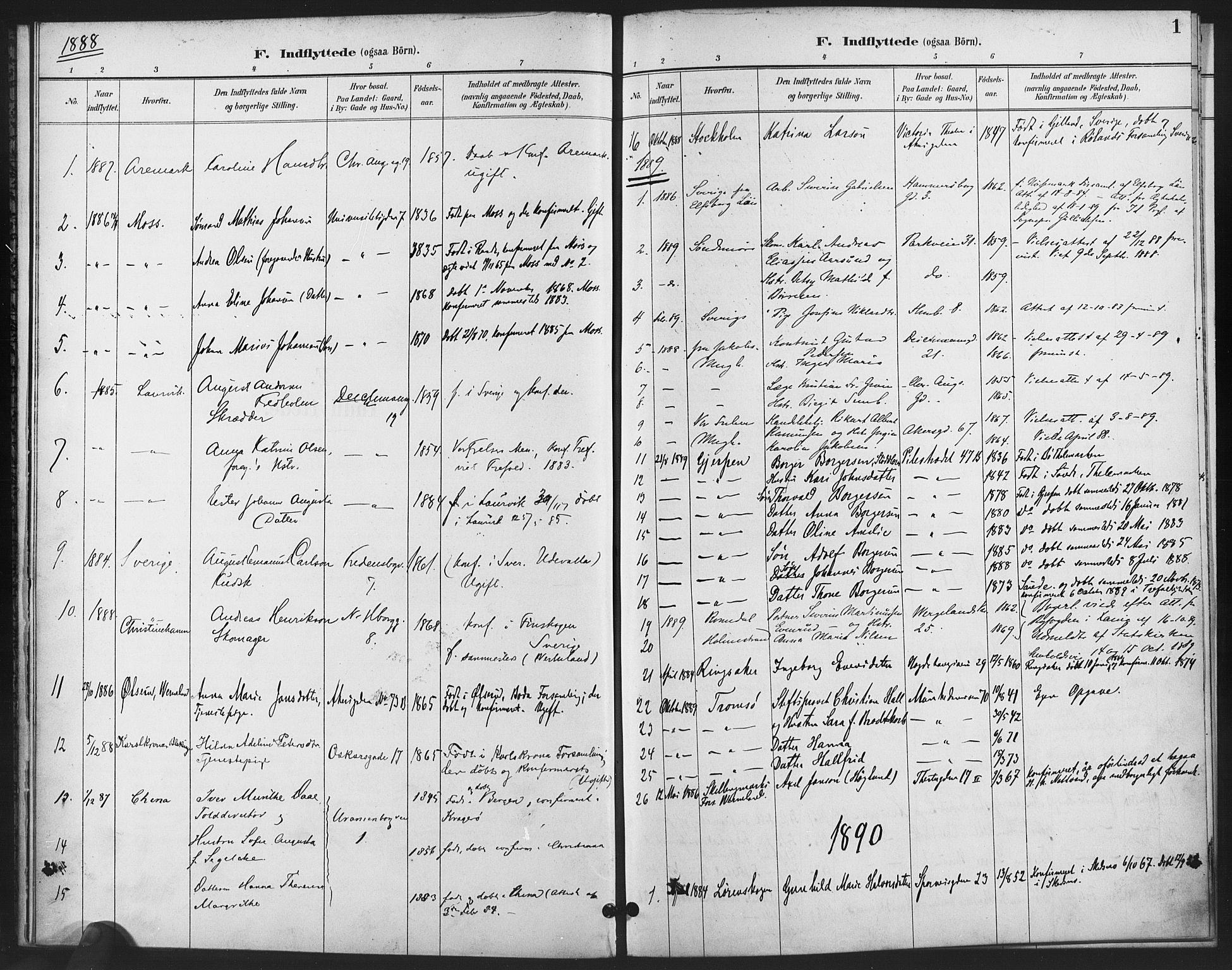 Trefoldighet prestekontor Kirkebøker, AV/SAO-A-10882/F/Fe/L0002: Parish register (official) no. V 2, 1888-1919, p. 1