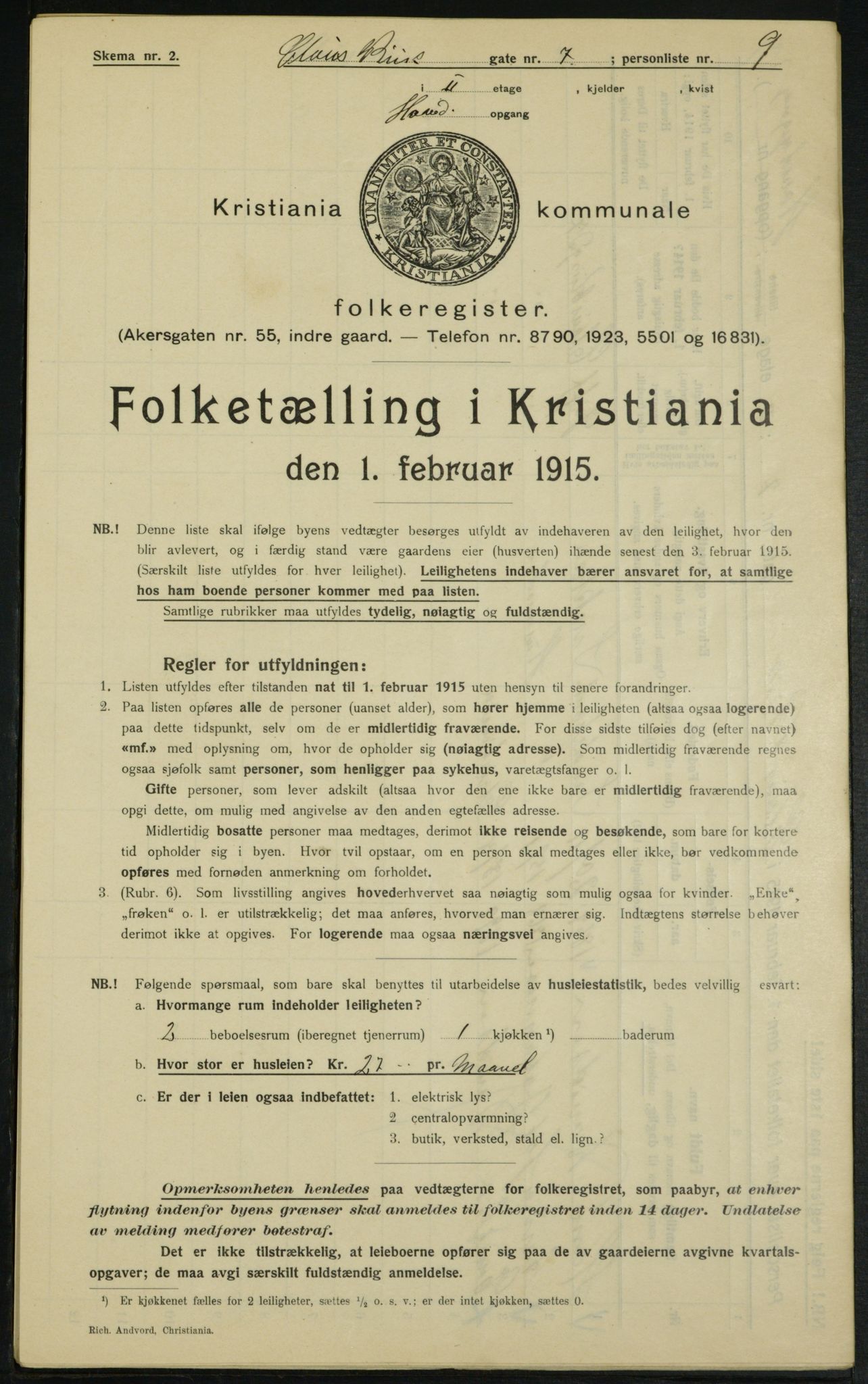 OBA, Municipal Census 1915 for Kristiania, 1915, p. 12752