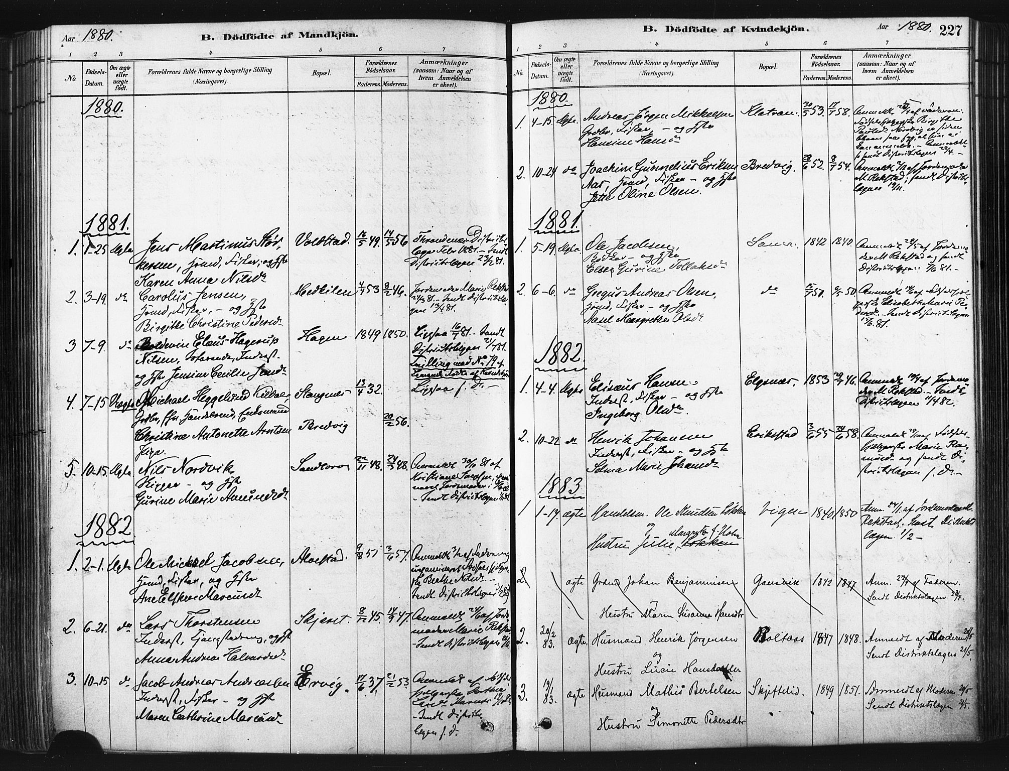 Trondenes sokneprestkontor, SATØ/S-1319/H/Ha/L0014kirke: Parish register (official) no. 14, 1878-1889, p. 227