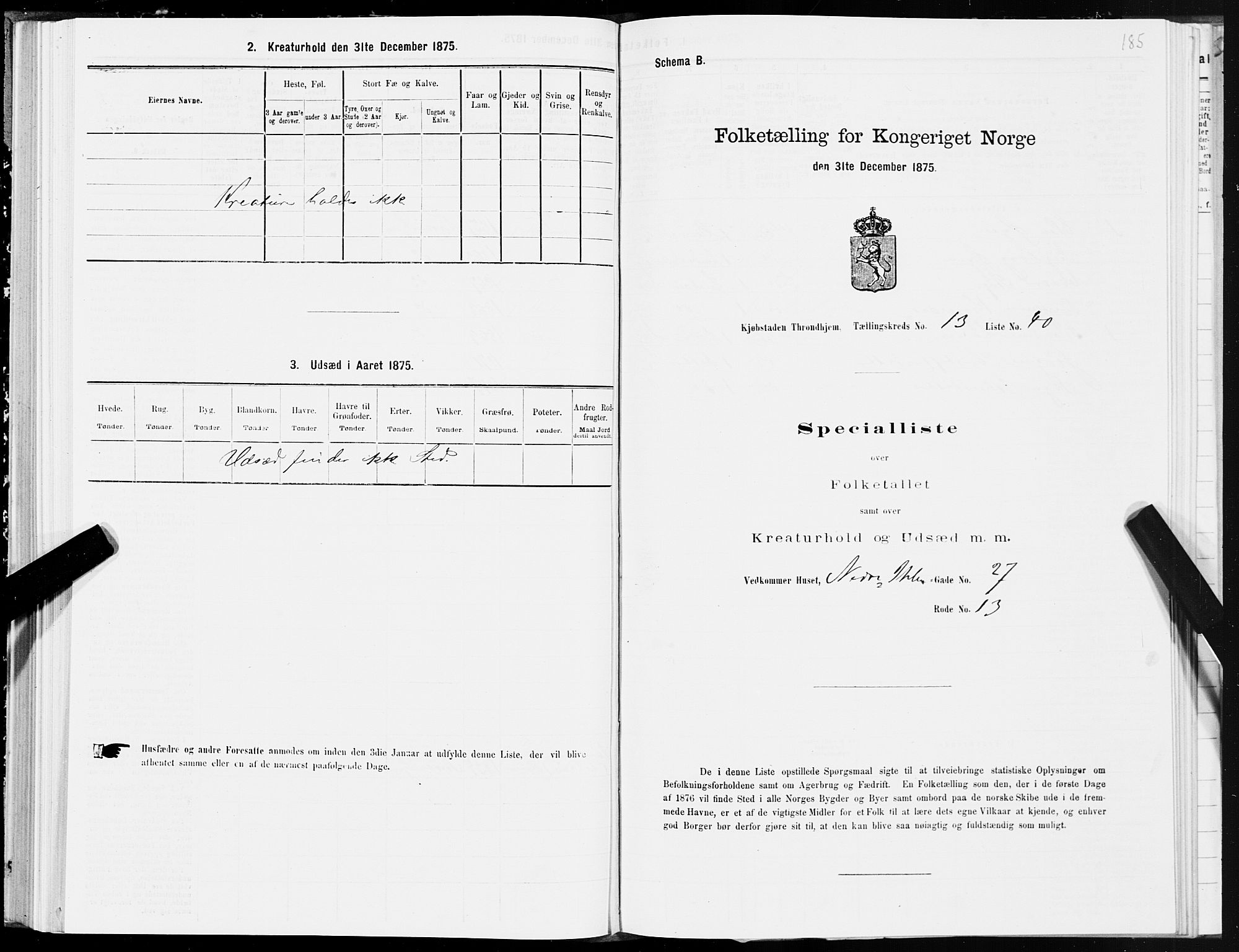 SAT, 1875 census for 1601 Trondheim, 1875, p. 7185