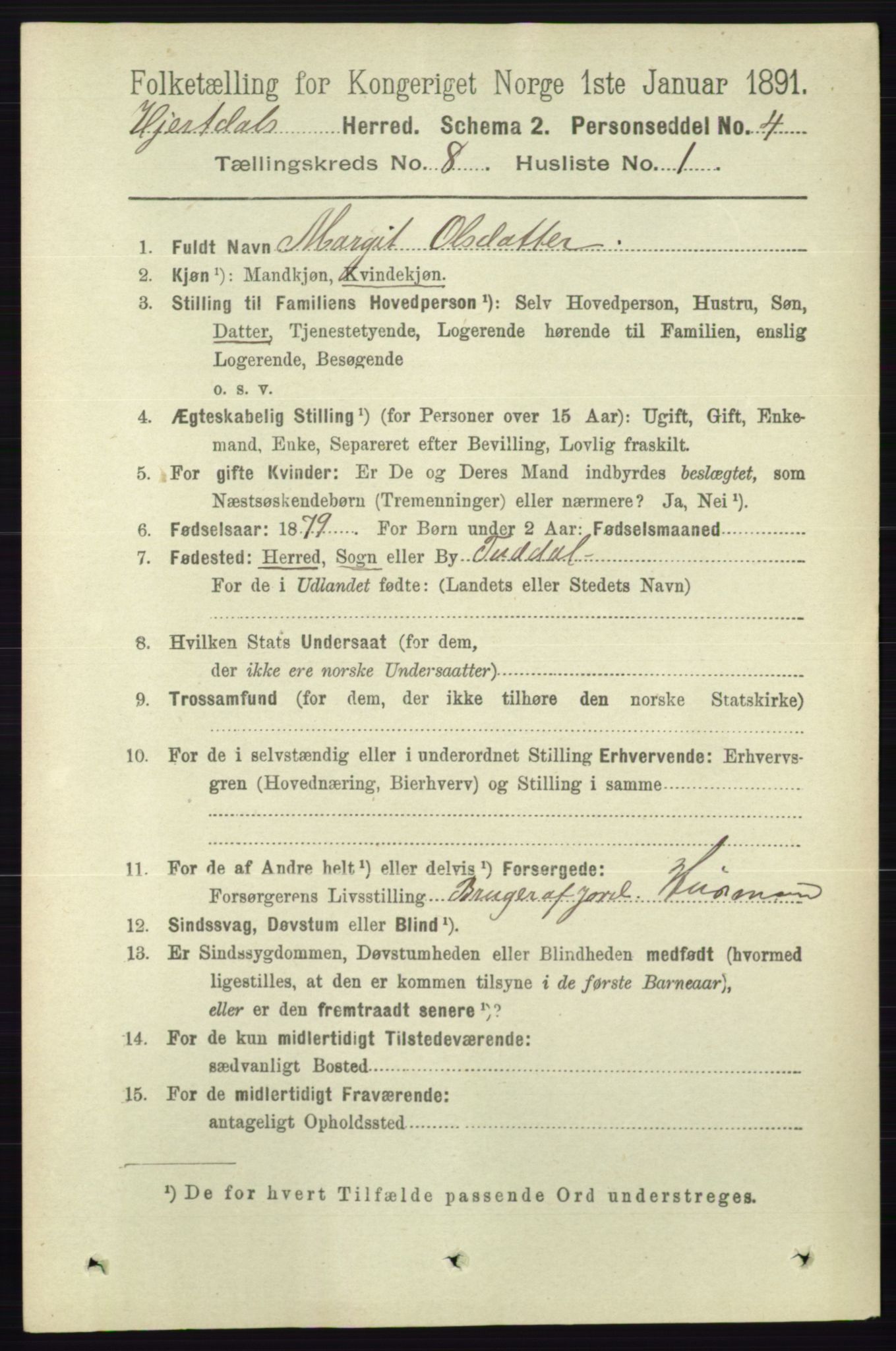 RA, 1891 census for 0827 Hjartdal, 1891, p. 2810