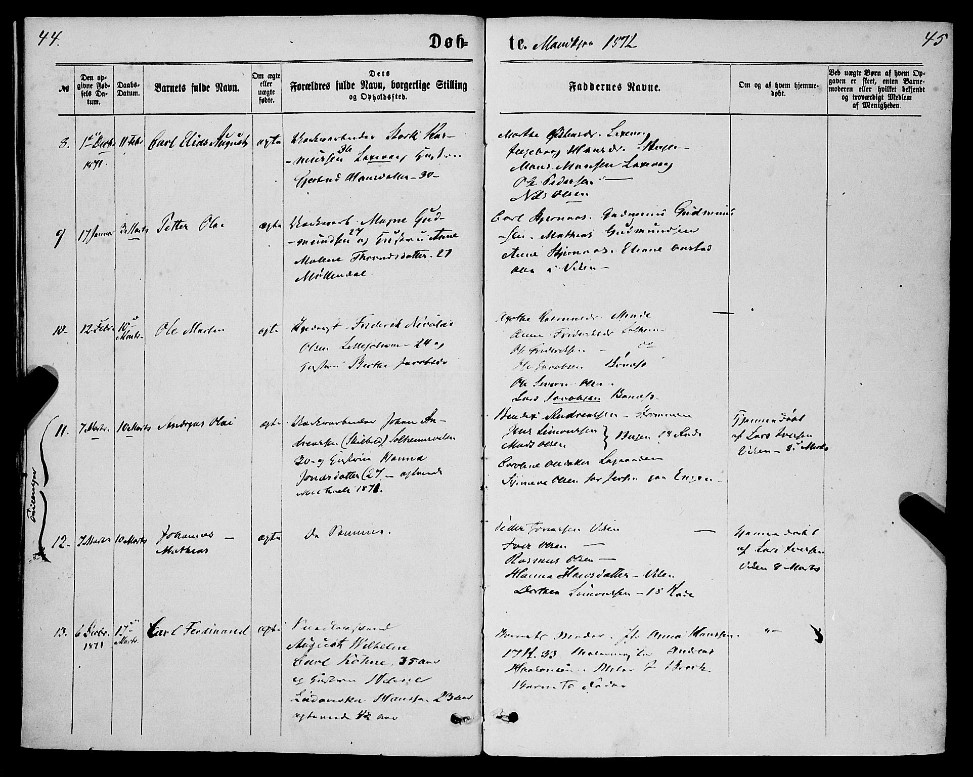 St. Jørgens hospital og Årstad sokneprestembete, AV/SAB-A-99934: Parish register (official) no. A 6, 1870-1878, p. 44-45