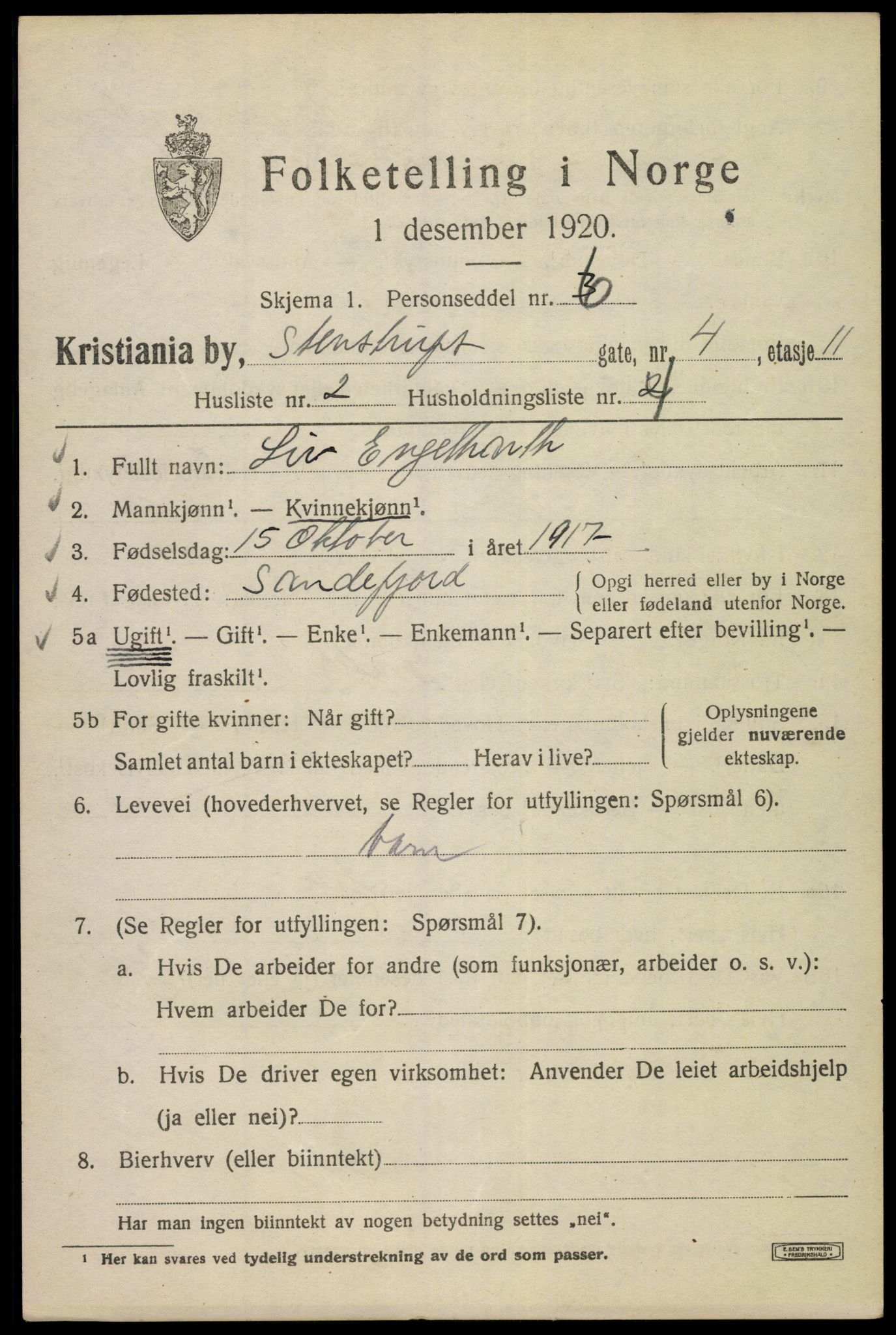 SAO, 1920 census for Kristiania, 1920, p. 537741