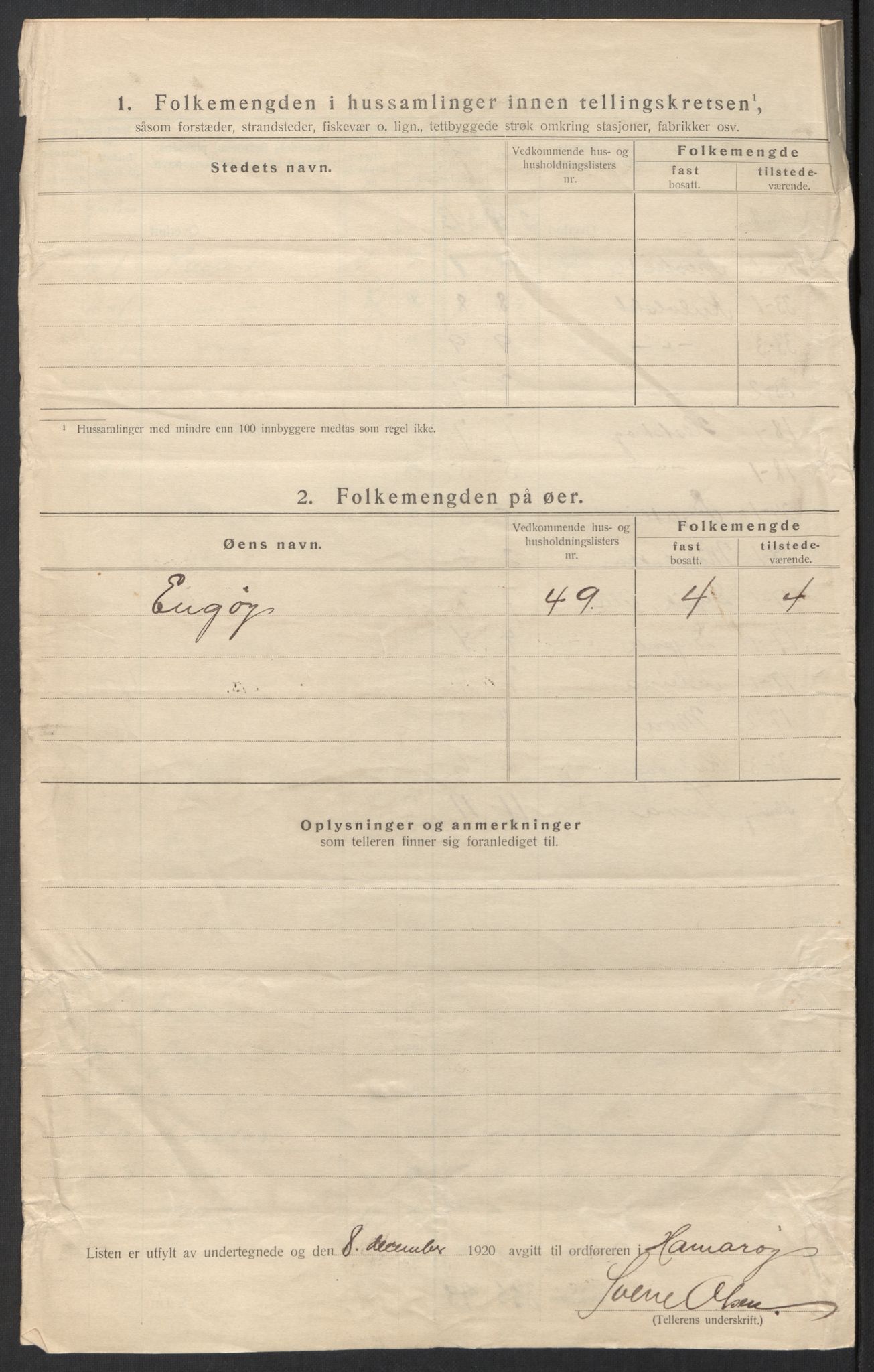 SAT, 1920 census for Hamarøy, 1920, p. 44