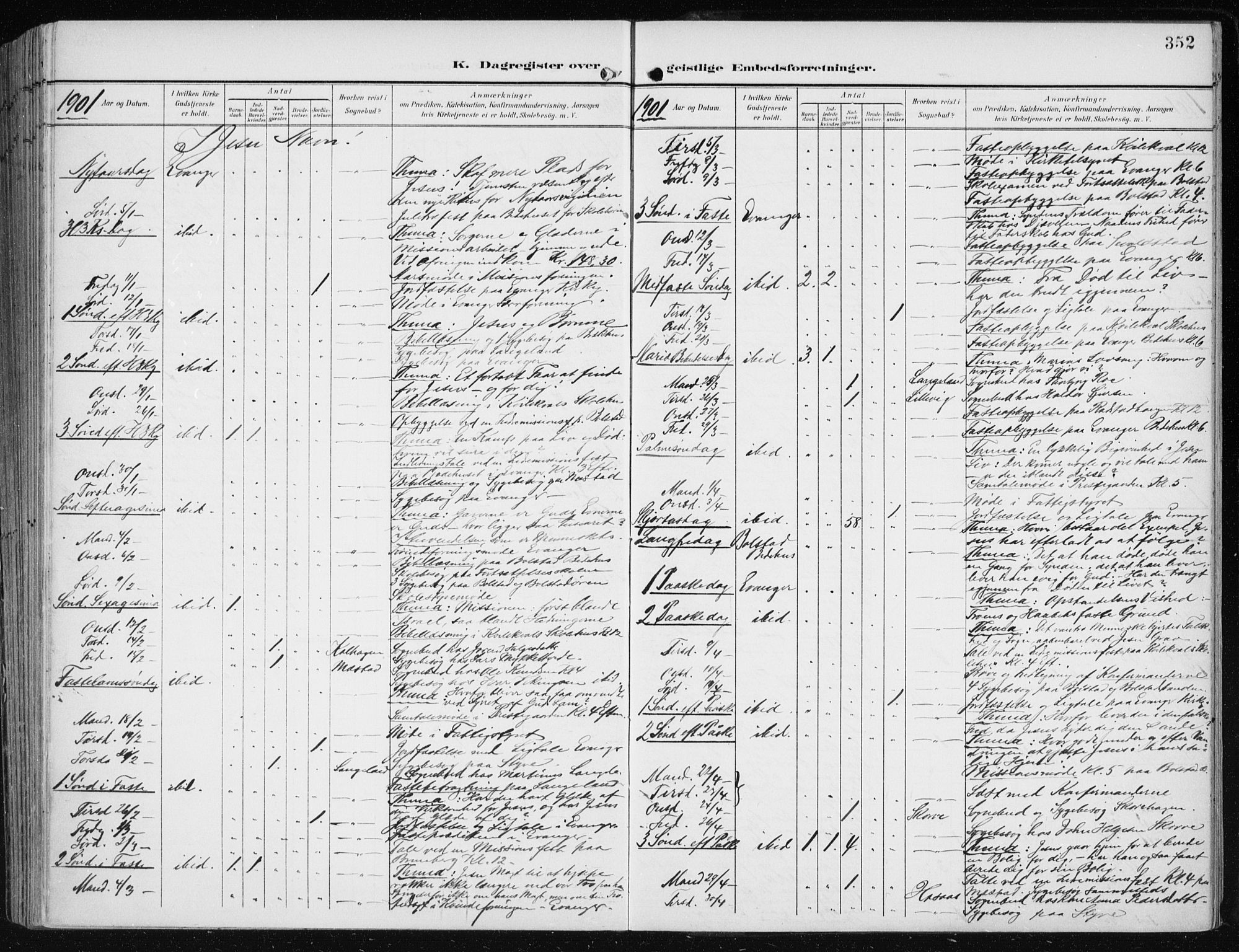 Evanger sokneprestembete, SAB/A-99924: Parish register (official) no. A  3, 1900-1930, p. 352