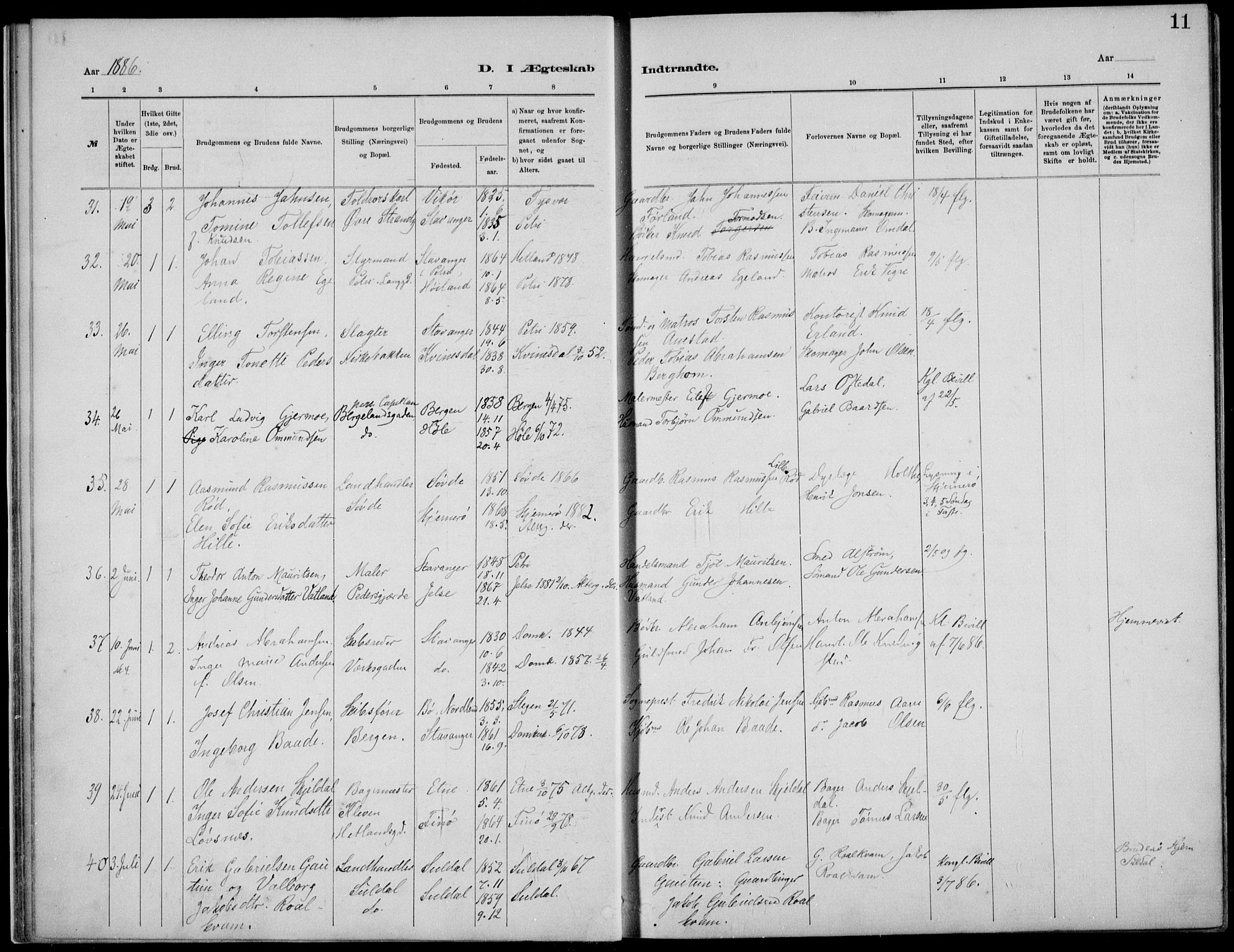 St. Petri sokneprestkontor, AV/SAST-A-101813/001/30/30BB/L0005: Parish register (copy) no. B 5, 1878-1895, p. 11