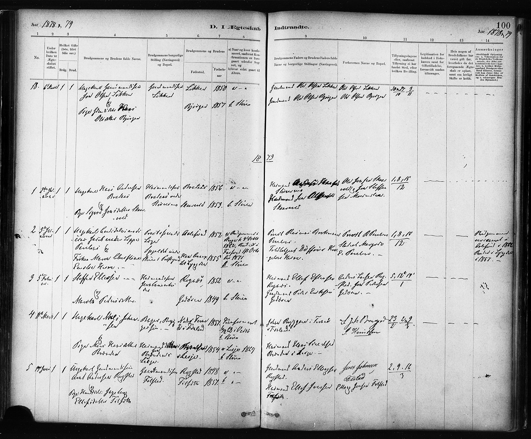 Ministerialprotokoller, klokkerbøker og fødselsregistre - Sør-Trøndelag, SAT/A-1456/687/L1002: Parish register (official) no. 687A08, 1878-1890, p. 100