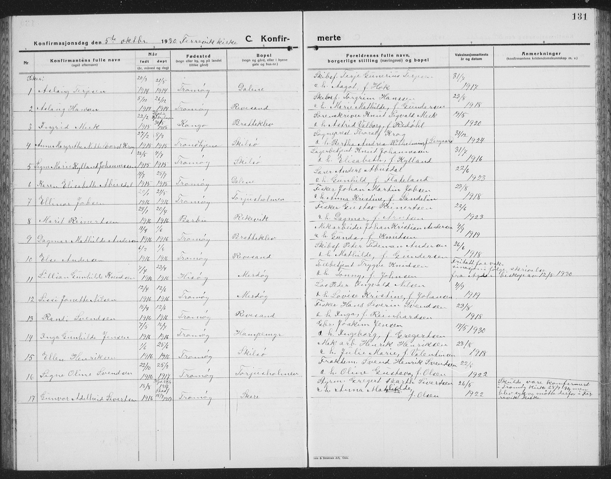 Tromøy sokneprestkontor, SAK/1111-0041/F/Fb/L0008: Parish register (copy) no. B 8, 1925-1938, p. 131