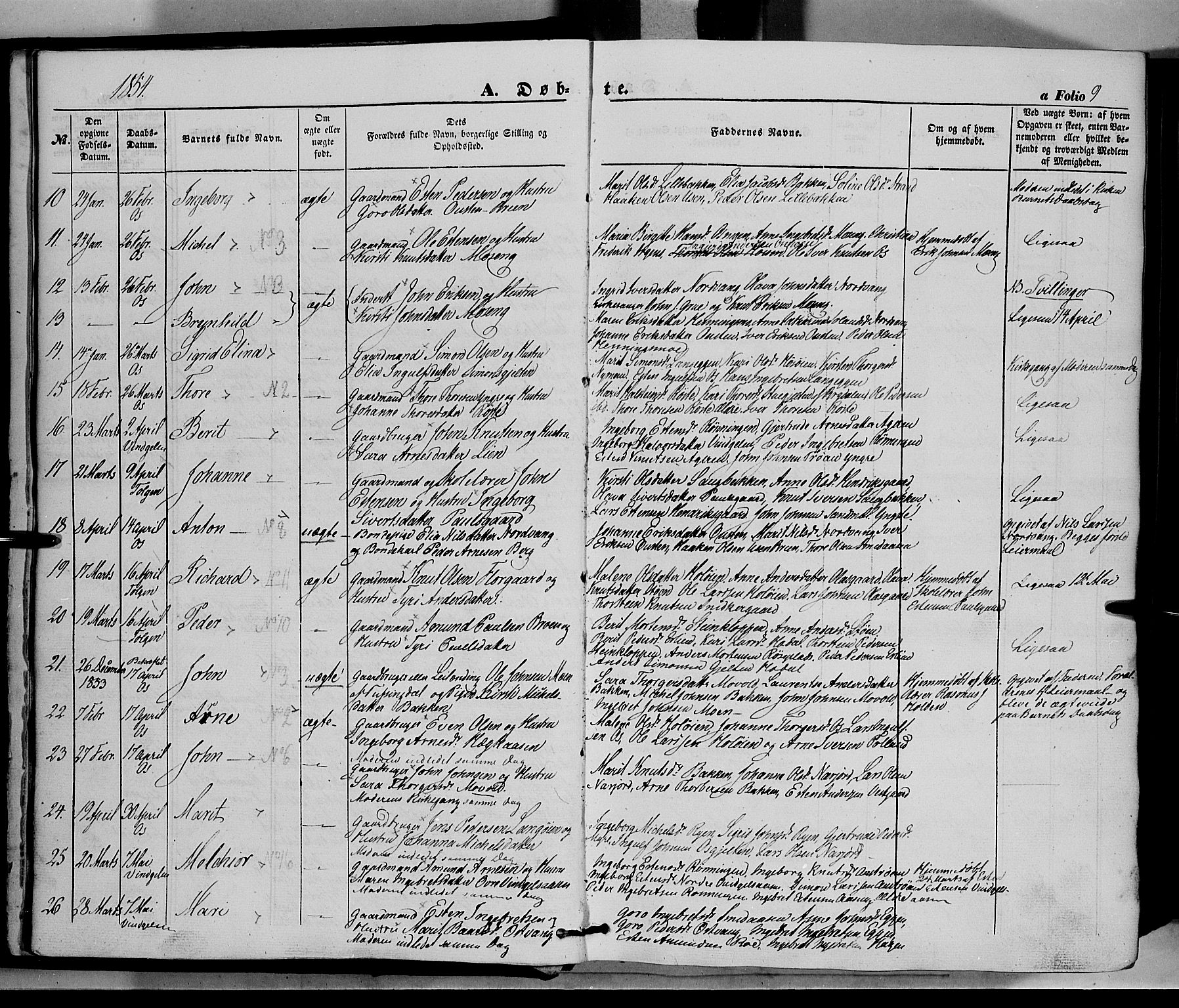 Tolga prestekontor, AV/SAH-PREST-062/K/L0006: Parish register (official) no. 6, 1852-1876, p. 9