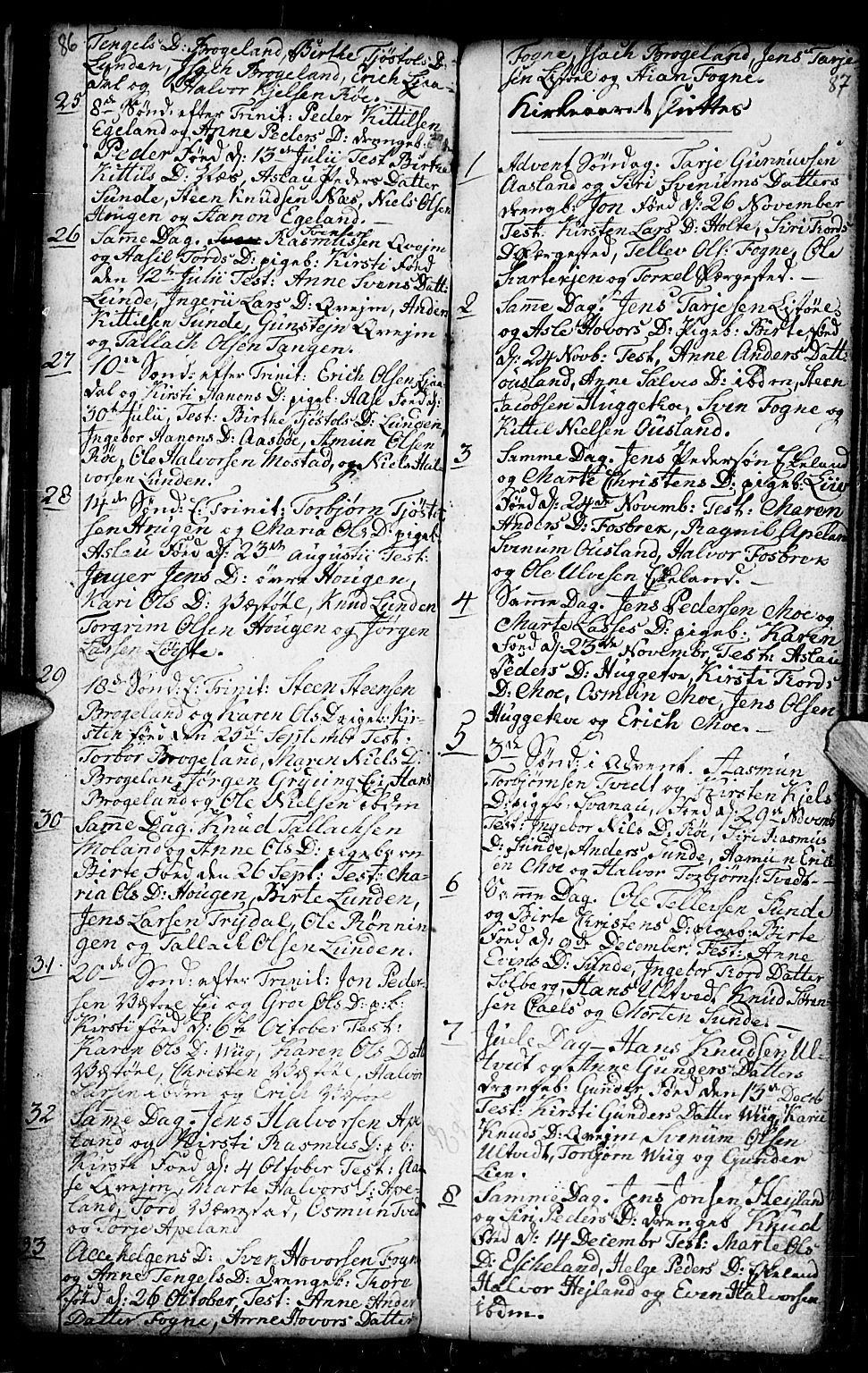 Gjerstad sokneprestkontor, SAK/1111-0014/F/Fb/Fba/L0001: Parish register (copy) no. B 1, 1797-1816, p. 86-87