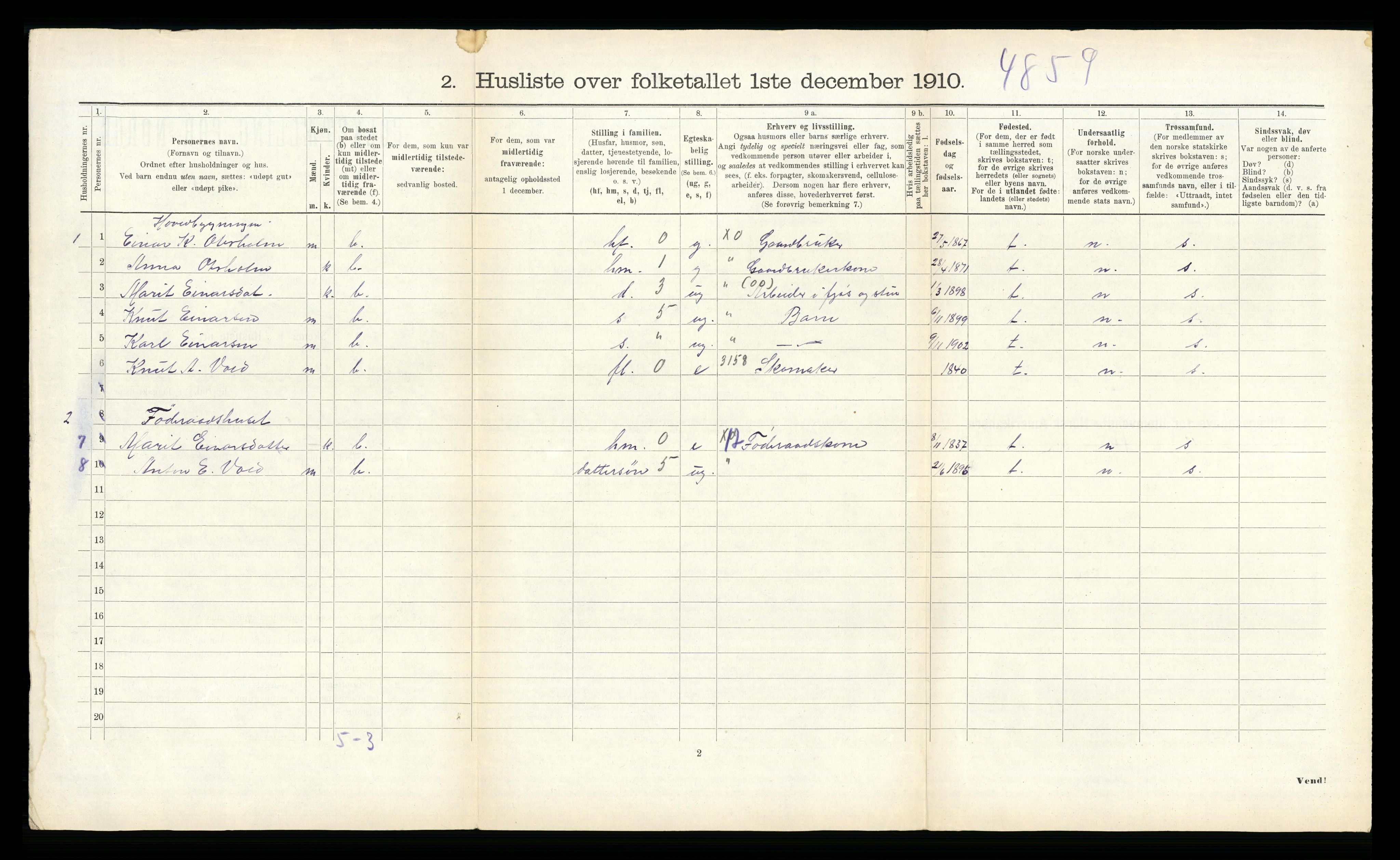 RA, 1910 census for Voll, 1910, p. 185