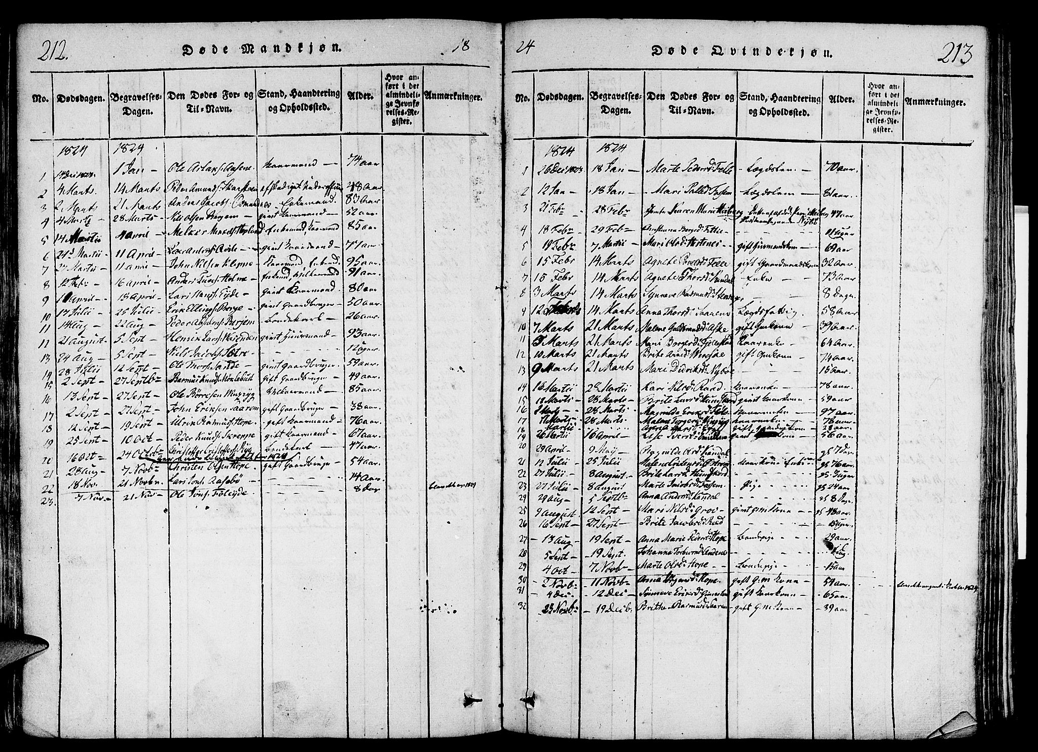 Gloppen sokneprestembete, SAB/A-80101/H/Haa/Haaa/L0006: Parish register (official) no. A 6, 1816-1826, p. 212-213