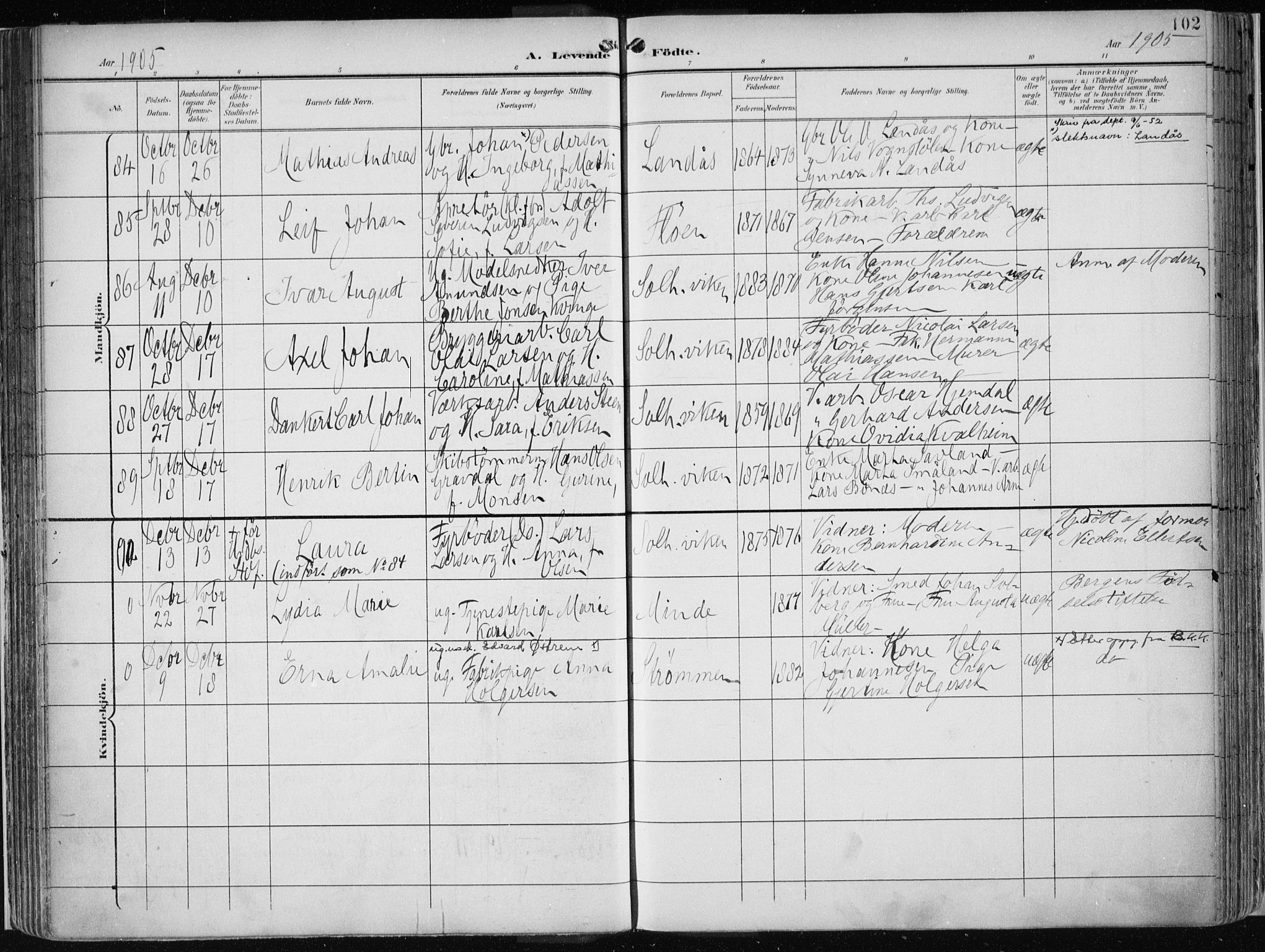 Årstad Sokneprestembete, SAB/A-79301/H/Haa/L0002: Parish register (official) no. A 2, 1899-1914, p. 102