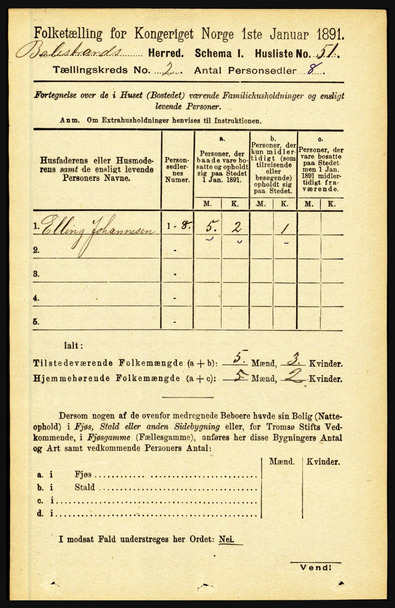 RA, 1891 census for 1418 Balestrand, 1891, p. 272