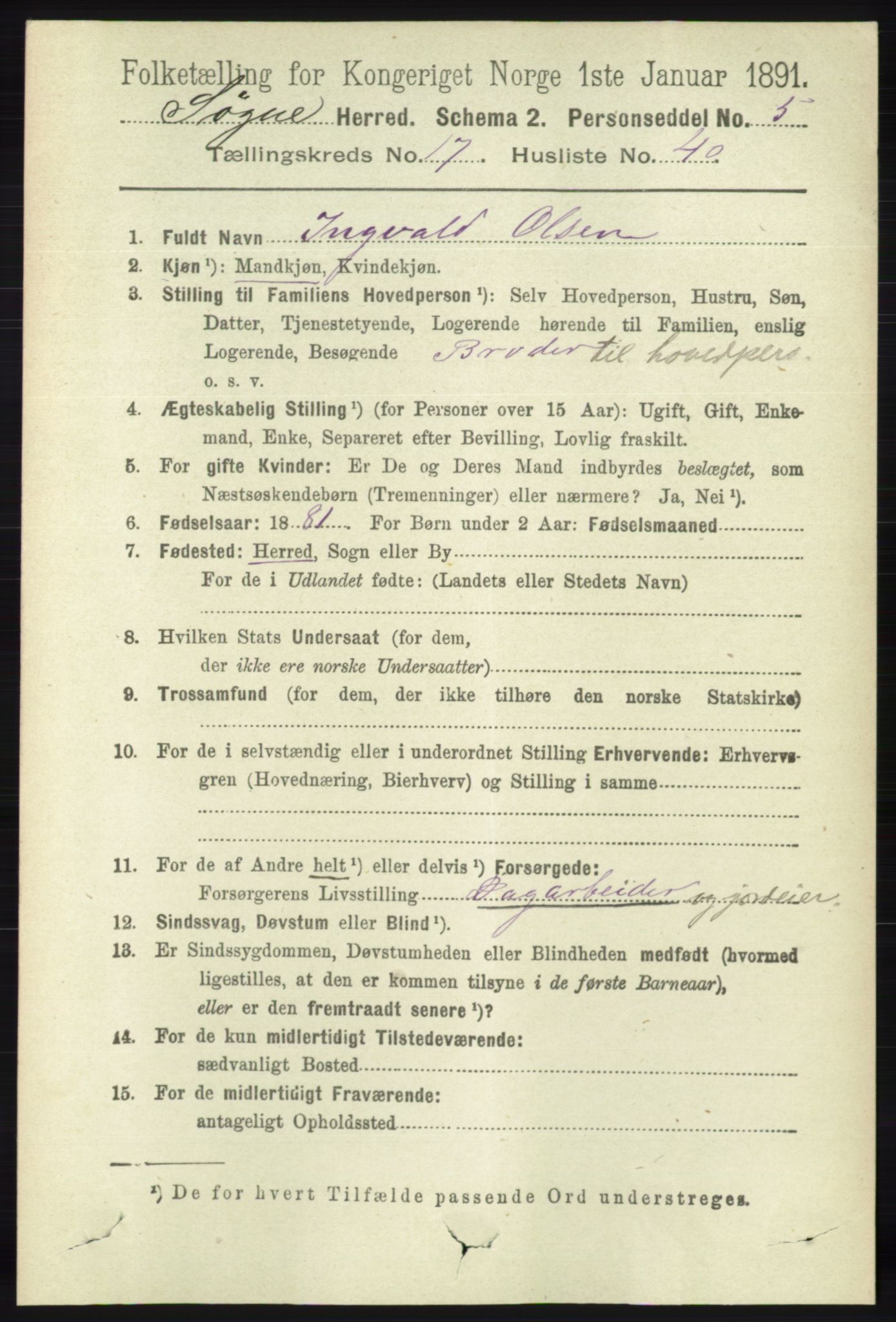 RA, 1891 census for 1018 Søgne, 1891, p. 4697