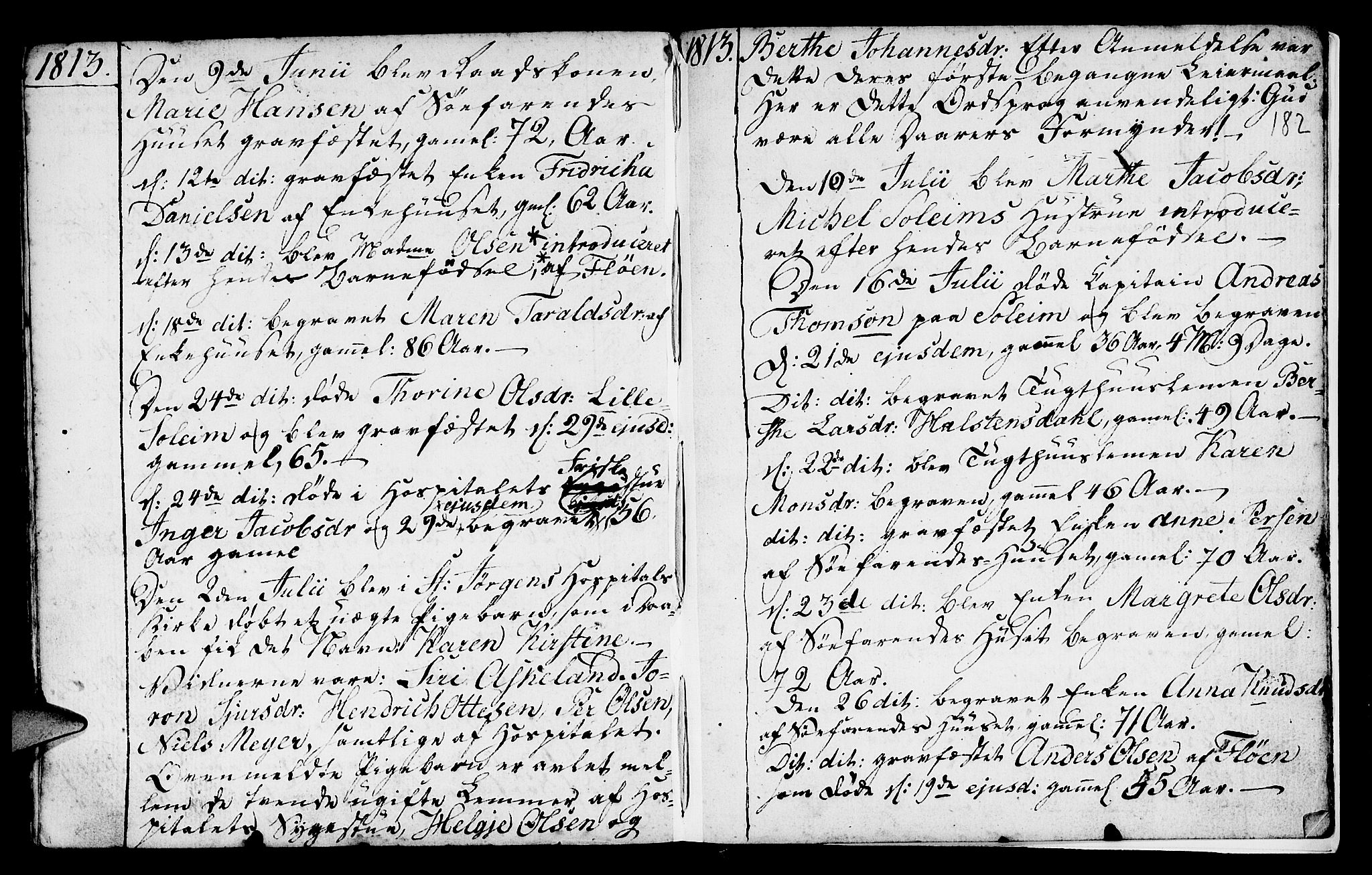 St. Jørgens hospital og Årstad sokneprestembete, AV/SAB-A-99934: Parish register (official) no. A 2, 1766-1814, p. 182