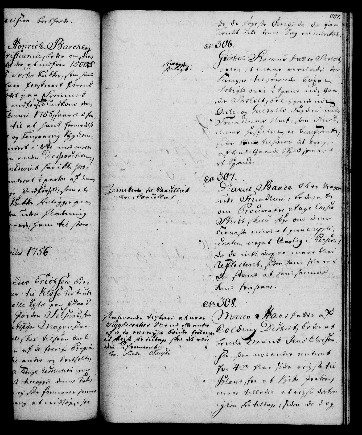 Rentekammeret, Kammerkanselliet, RA/EA-3111/G/Gh/Gha/L0033: Norsk ekstraktmemorialprotokoll (merket RK 53.78), 1755-1756, p. 307