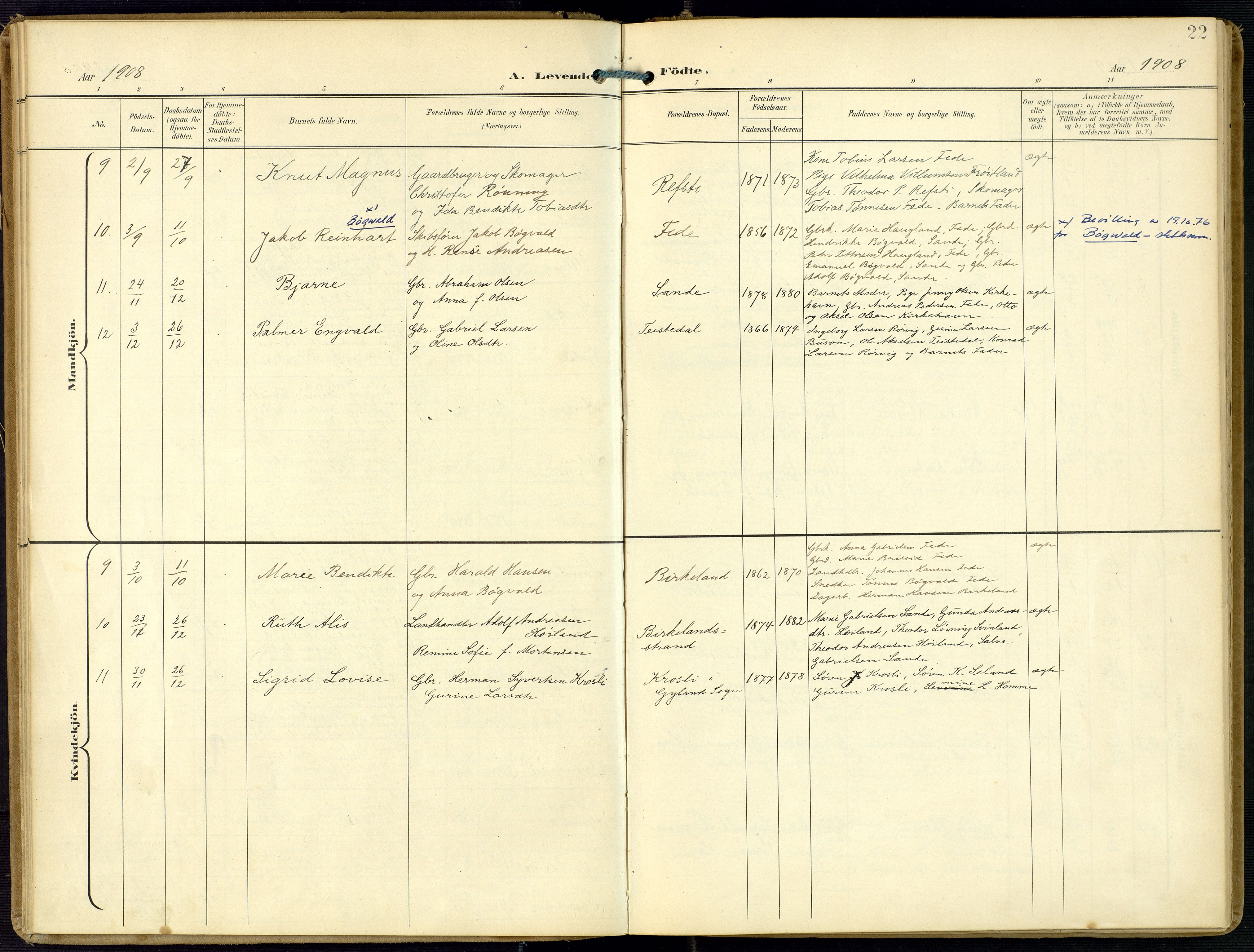 Kvinesdal sokneprestkontor, AV/SAK-1111-0026/F/Fa/Faa/L0005: Parish register (official) no. A 5, 1898-1915, p. 22