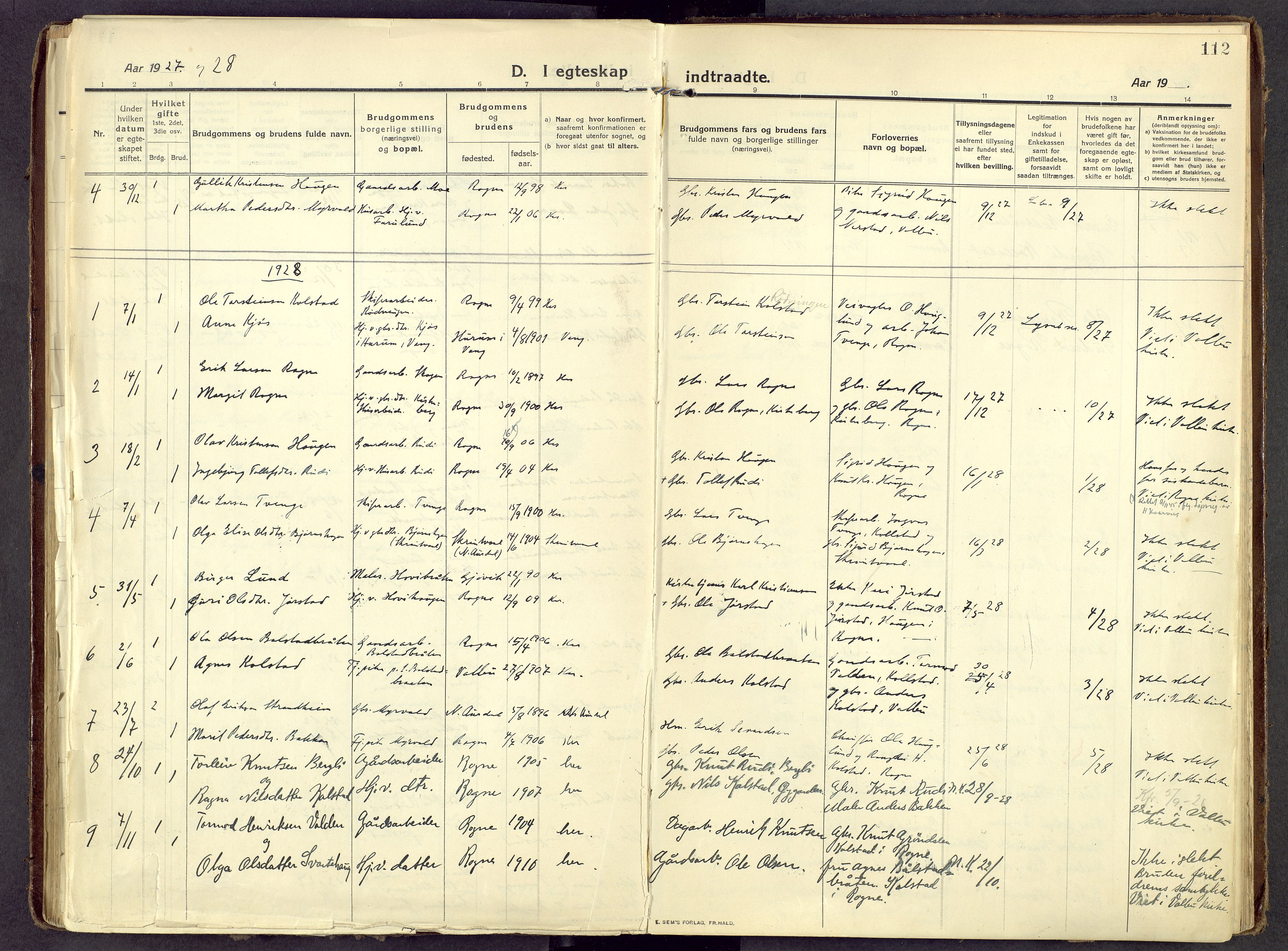 Øystre Slidre prestekontor, AV/SAH-PREST-138/H/Ha/Haa/L0006: Parish register (official) no. 6, 1911-1931, p. 112